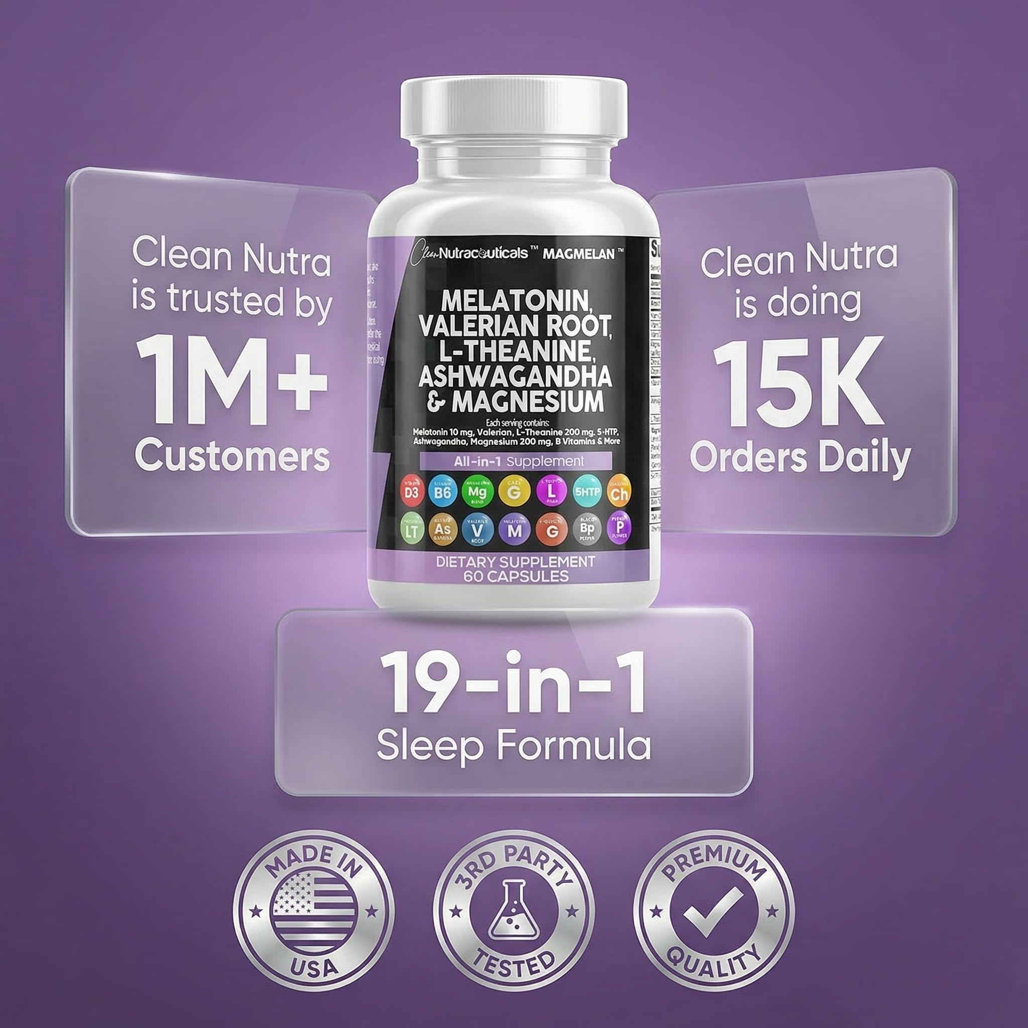 Clean Nutraceuticals Melatonin 10mg Valerian Root Capsules with a glass of water
