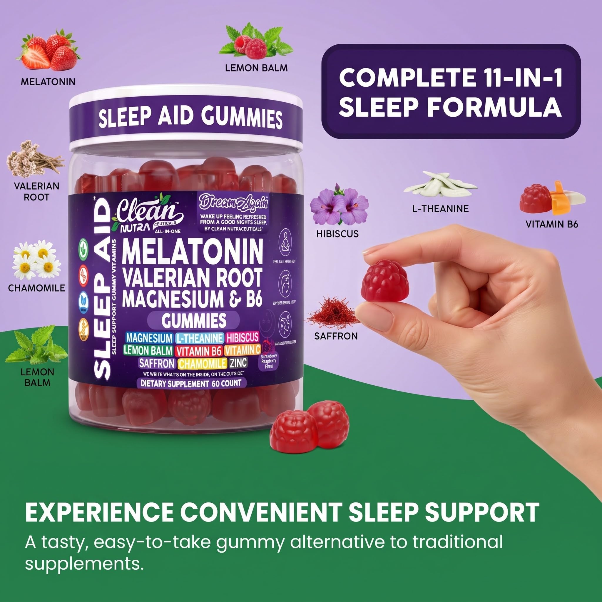Clean Nutraceuticals Melatonin Gummies 10mg back view packaging