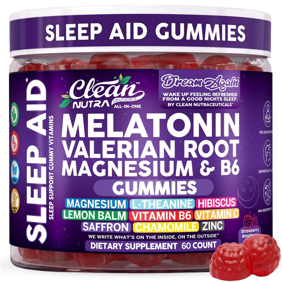 Clean Nutraceuticals Melatonin Gummies 10mg front view packaging