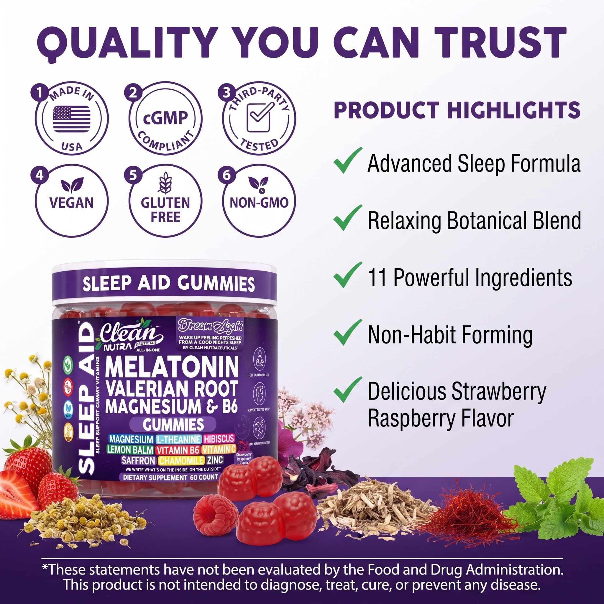 Clean Nutraceuticals Melatonin Gummies 10mg lifestyle shot with nightstand