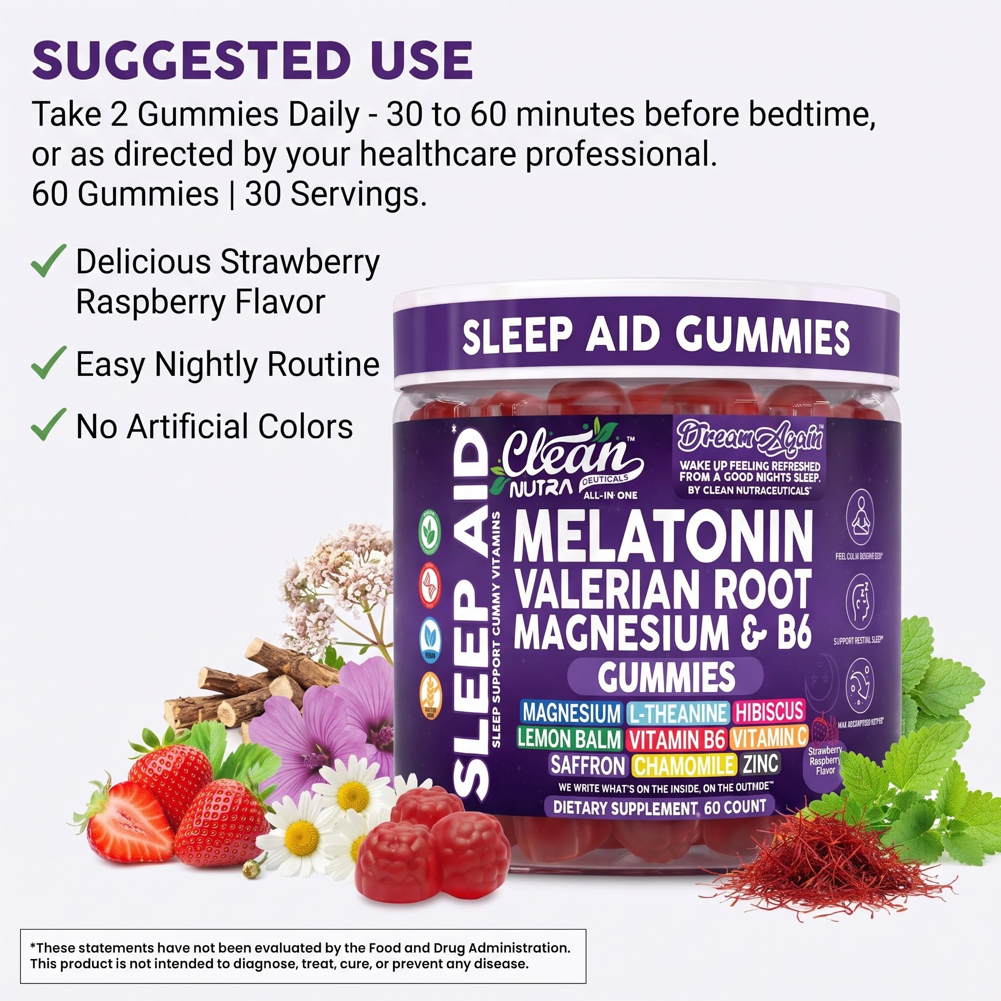 Clean Nutraceuticals Melatonin Gummies 10mg on a wooden table