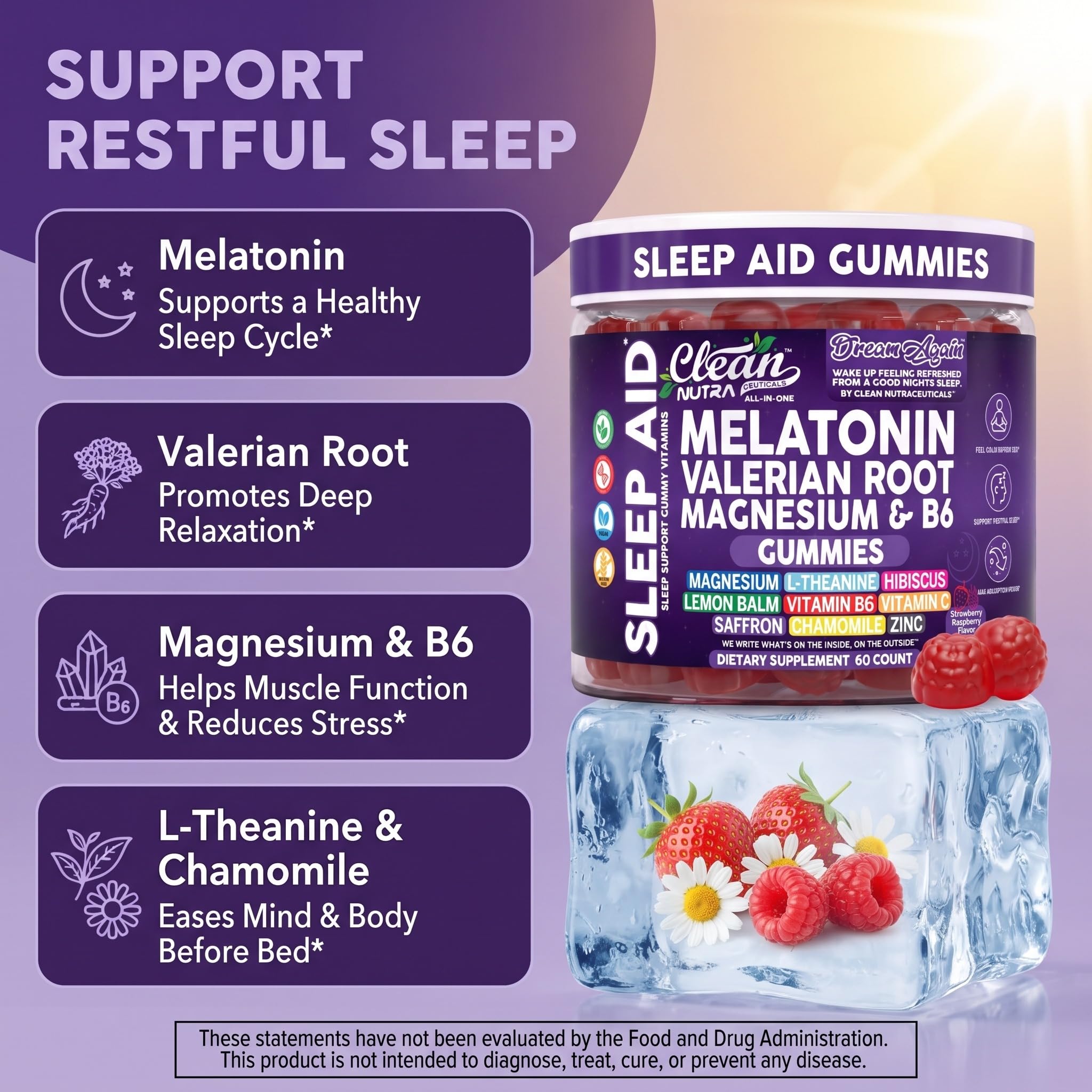 Clean Nutraceuticals Melatonin Gummies 10mg side view with ingredients list