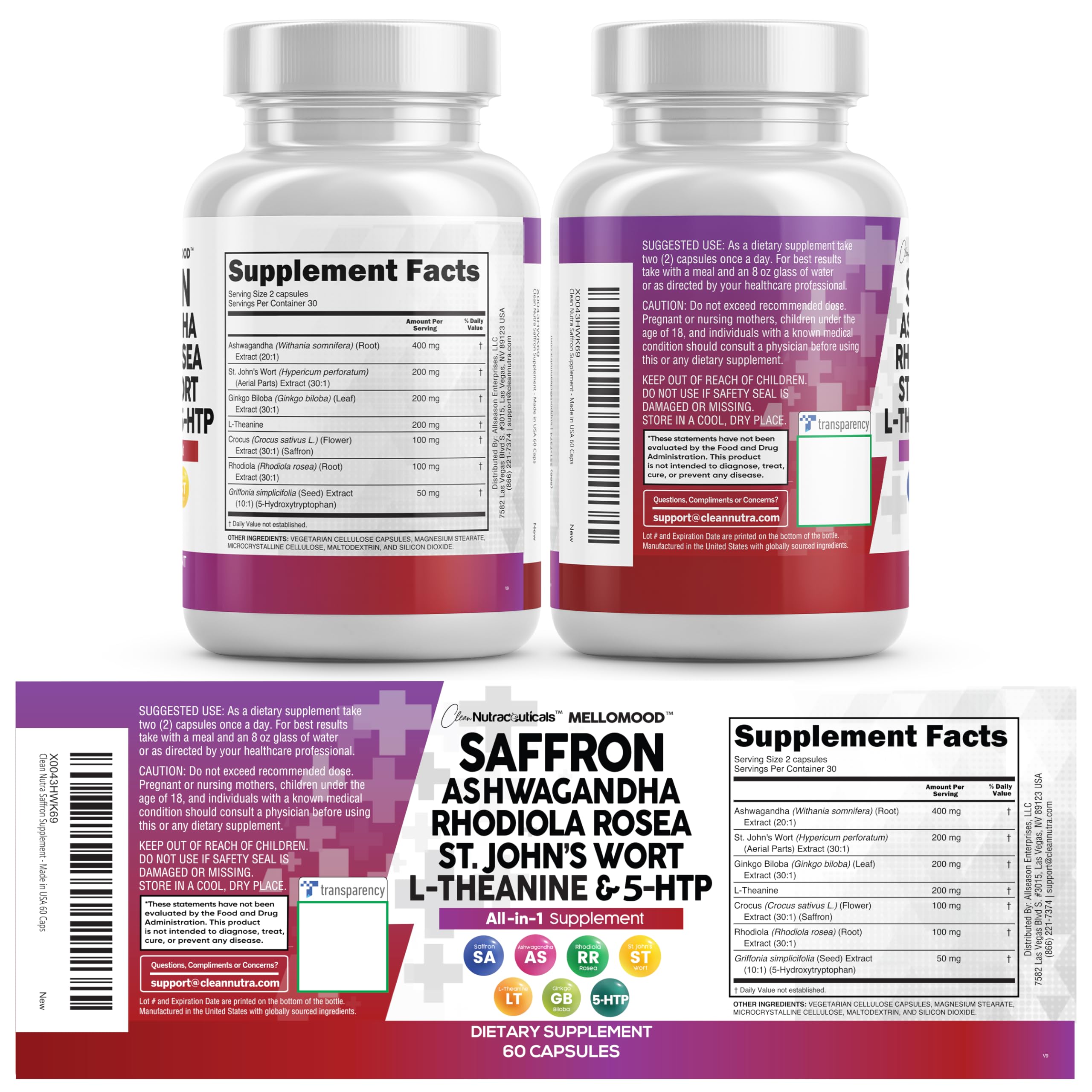 Clean Nutraceuticals Mellomood Saffron Supplement bottle side view