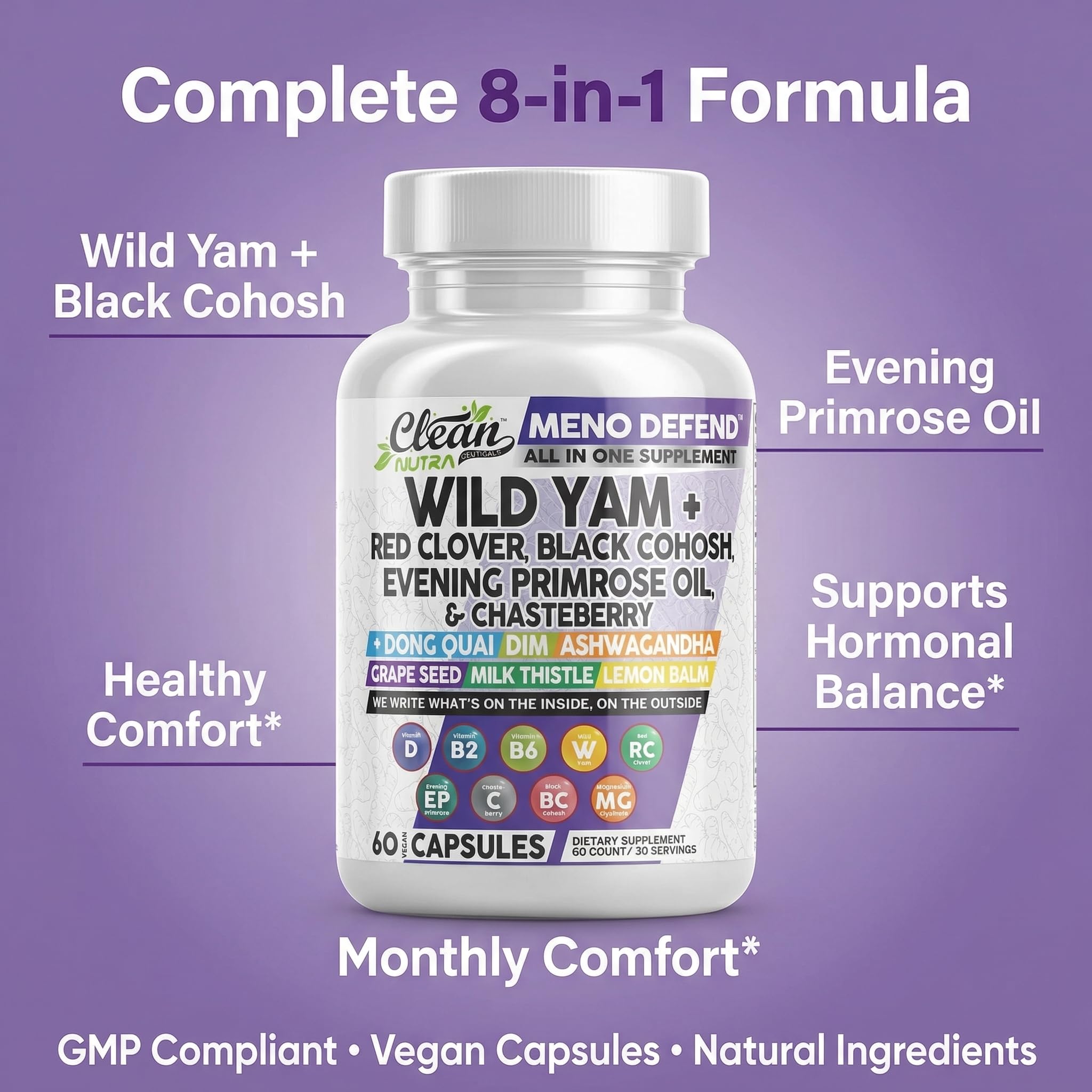 Clean Nutraceuticals Meno Defend Black Cohosh Supplement displayed with other products