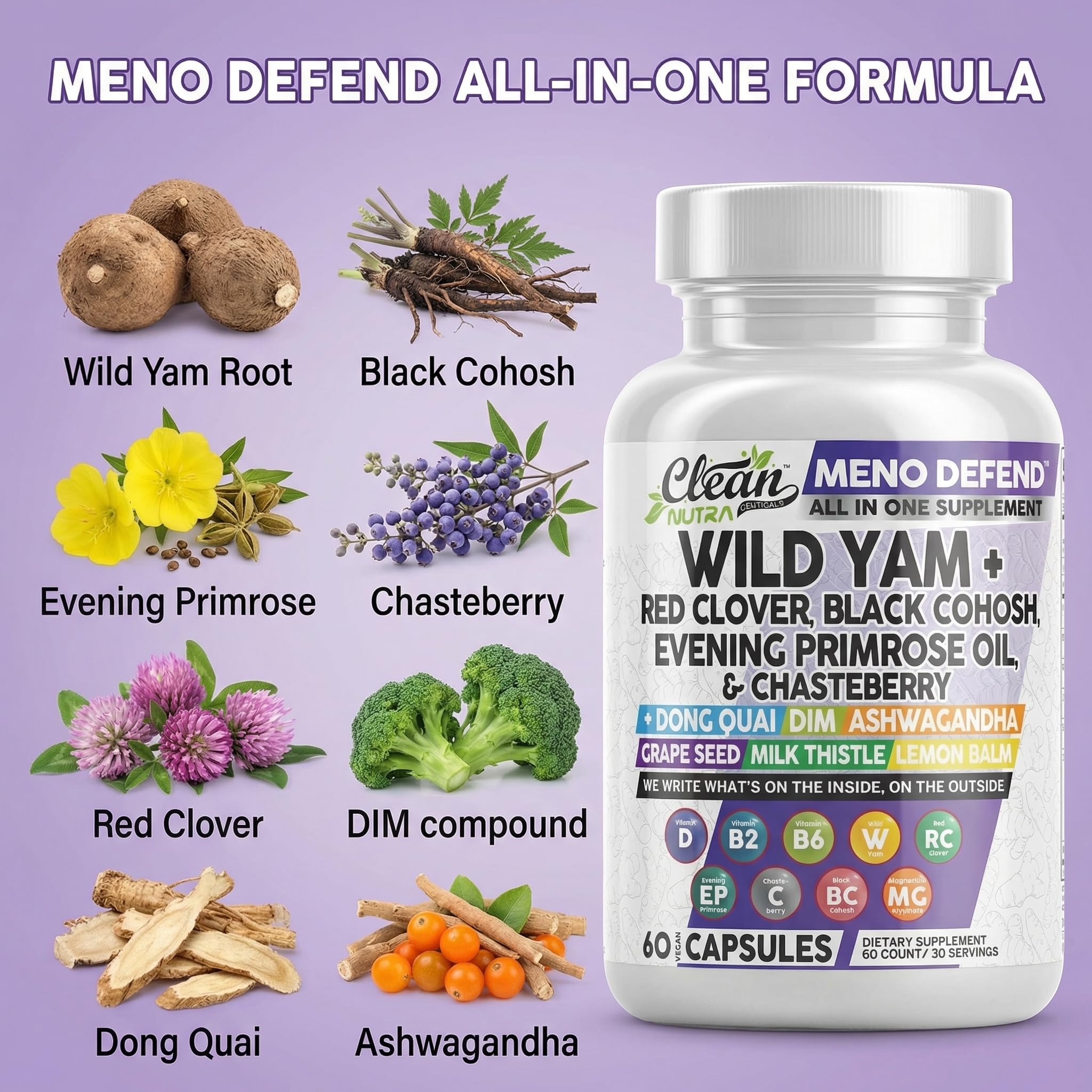Clean Nutraceuticals Meno Defend Black Cohosh Supplement ingredients list