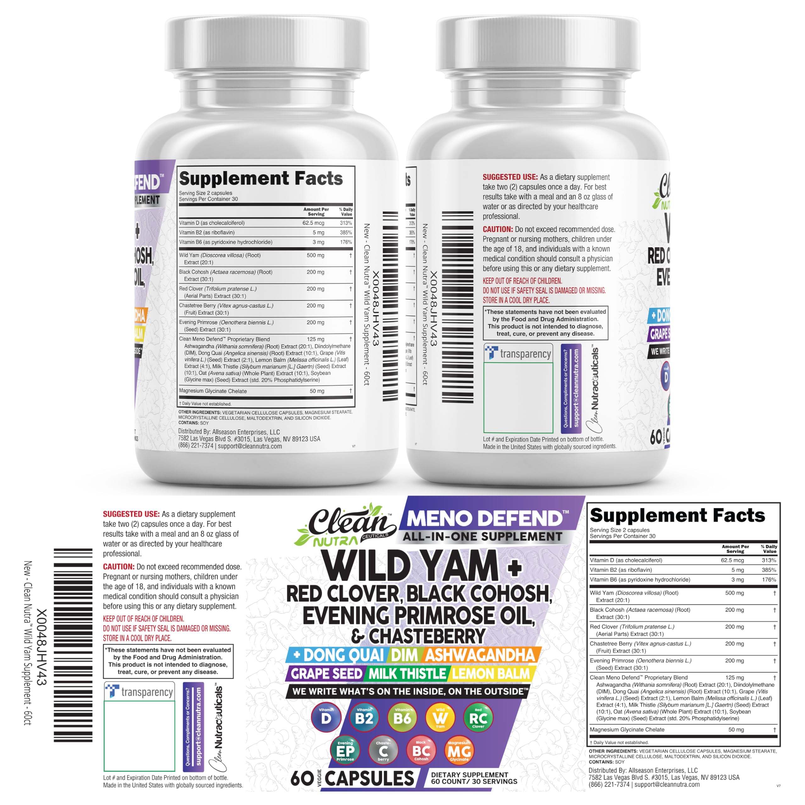 Clean Nutraceuticals Meno Defend Black Cohosh Supplement with herbal ingredients