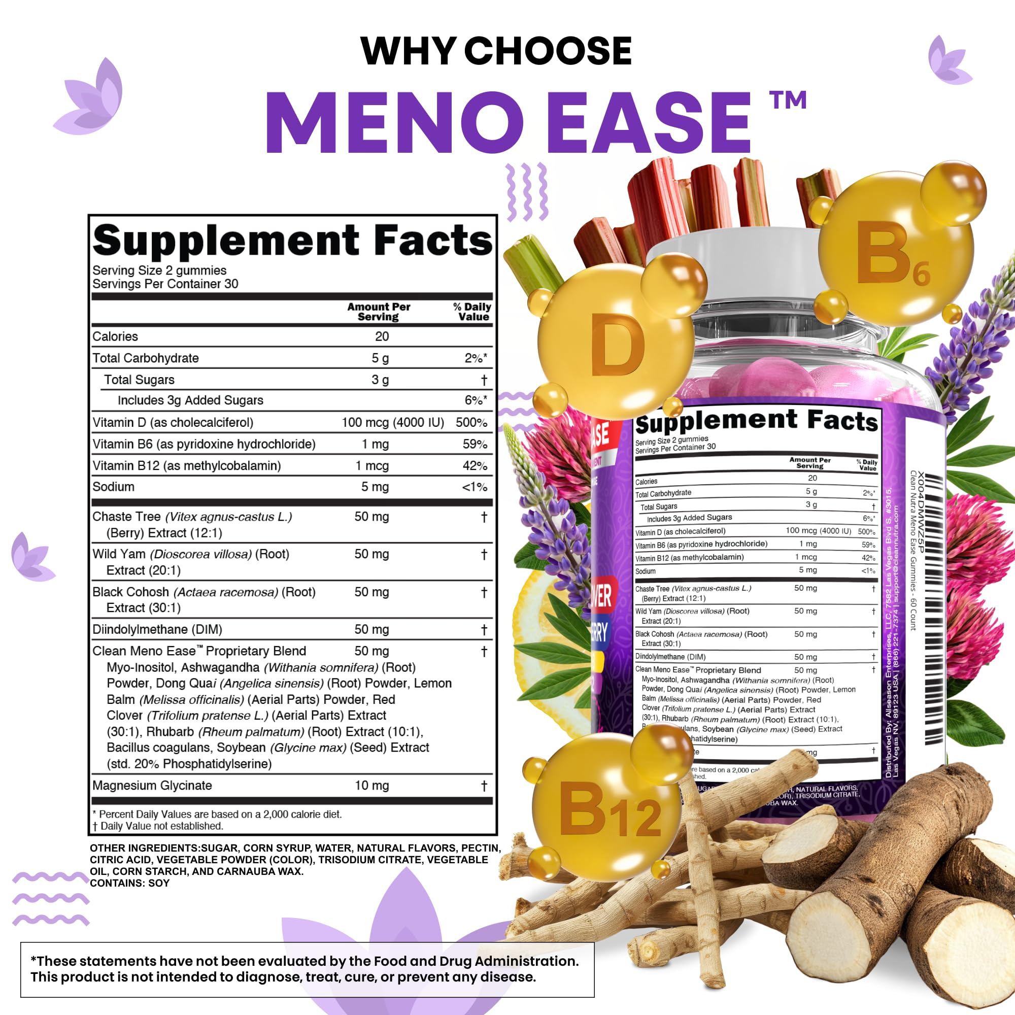 Clean Nutraceuticals Meno Ease Supplement bottle on a wooden surface