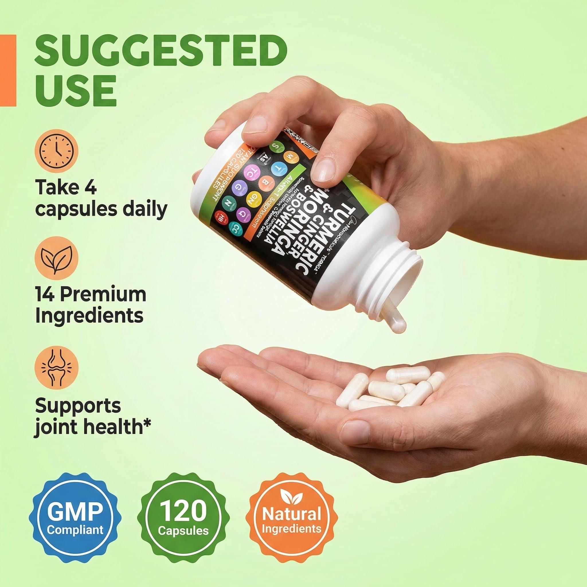 Clean Nutraceuticals Moringa + Turmeric Curcumin capsules with herbal background
