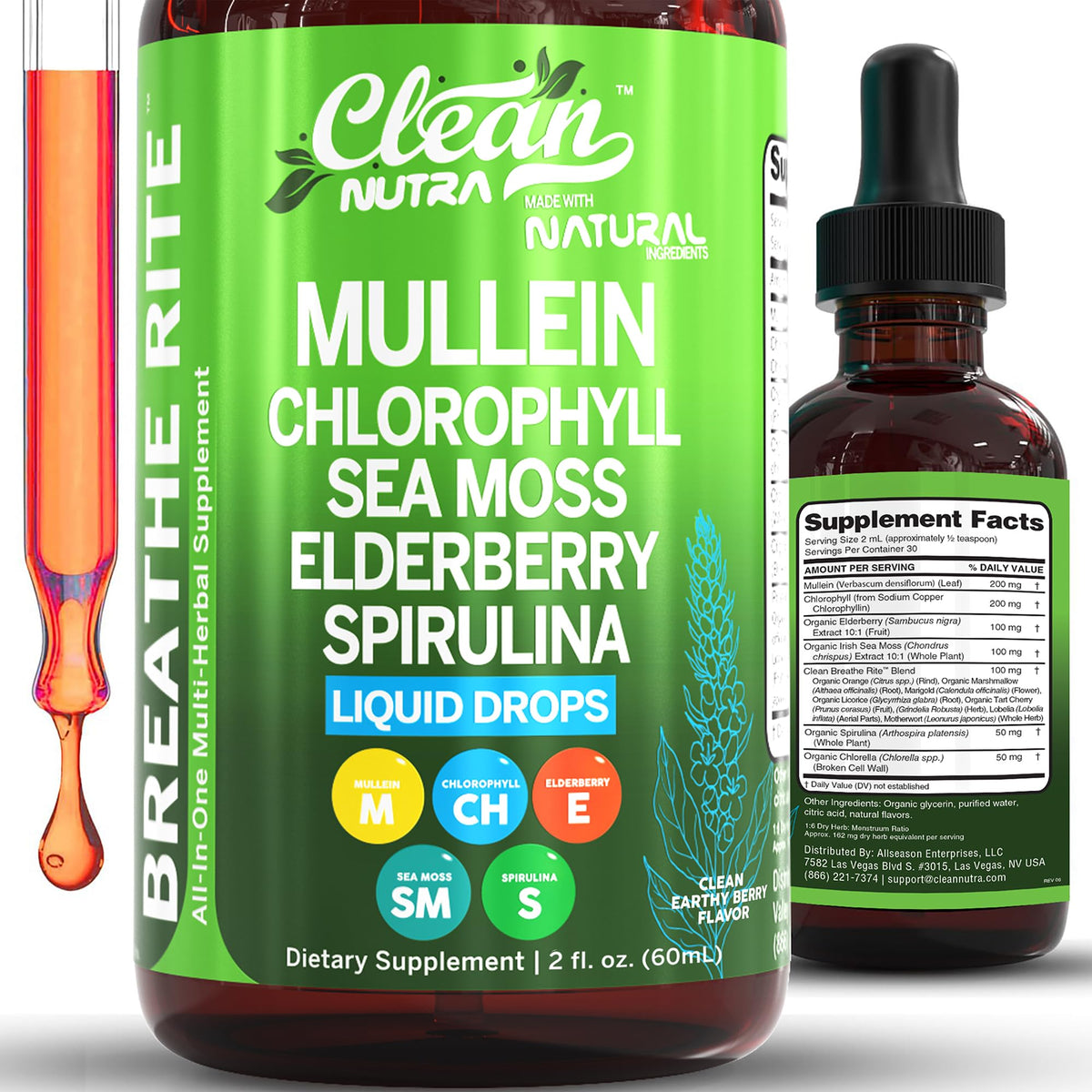 Clean Nutraceuticals Mullein Lung Support Tincture front view