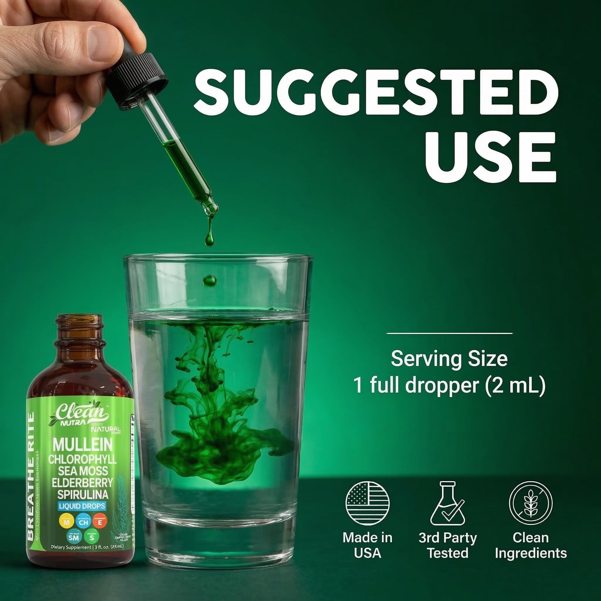 Clean Nutraceuticals Mullein Lung Support Tincture showing dosage