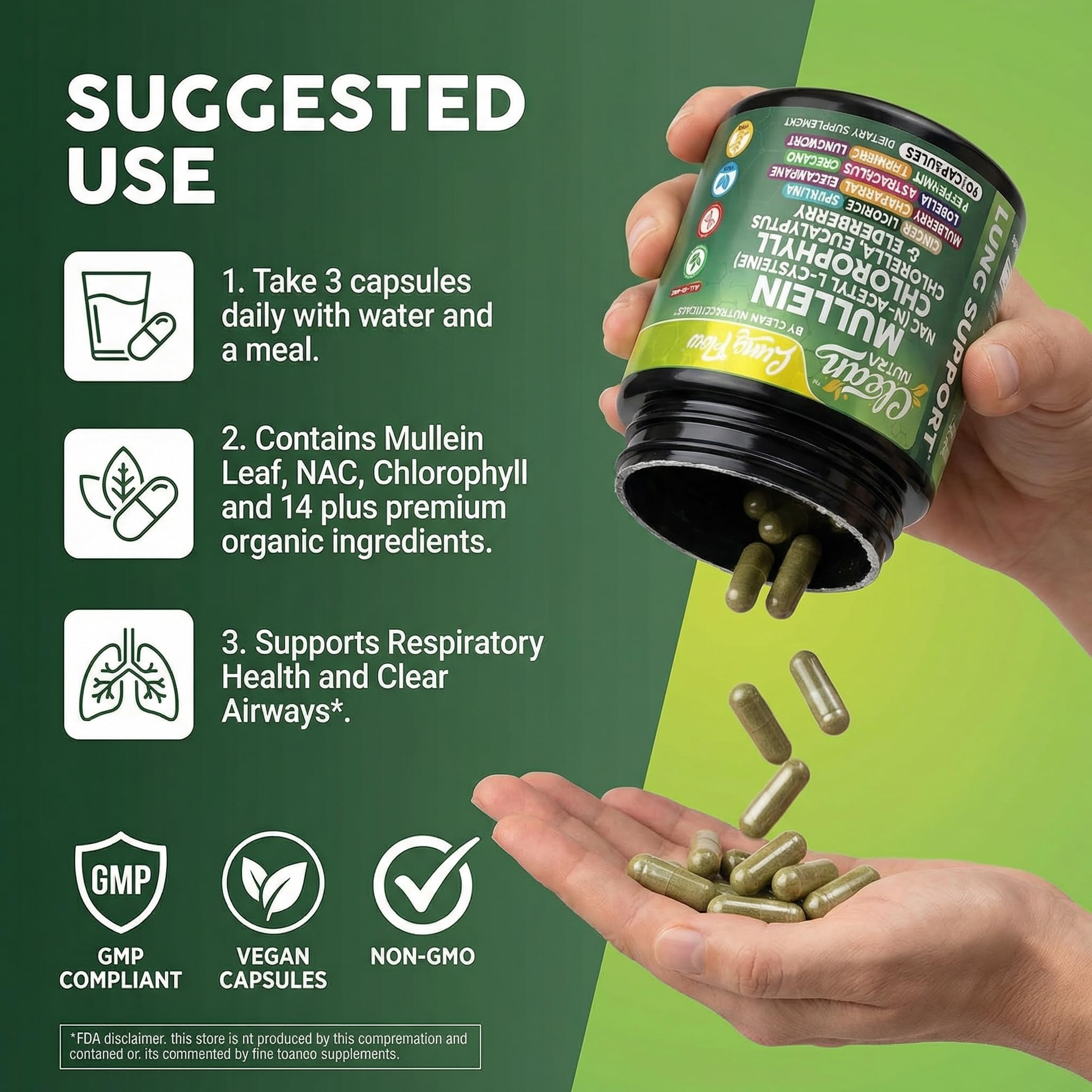 Clean Nutraceuticals Mullein Supplement capsules in a hand