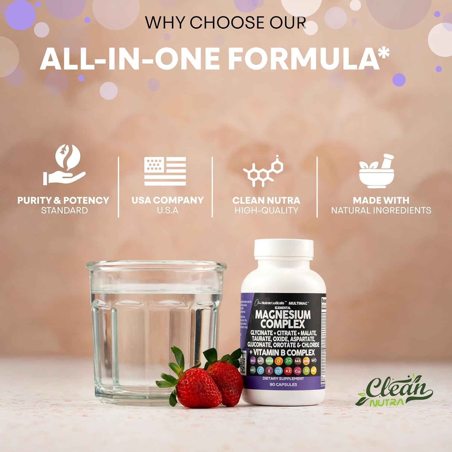 Clean Nutraceuticals MultiMag Magnesium Supplement 500mg on a wooden table