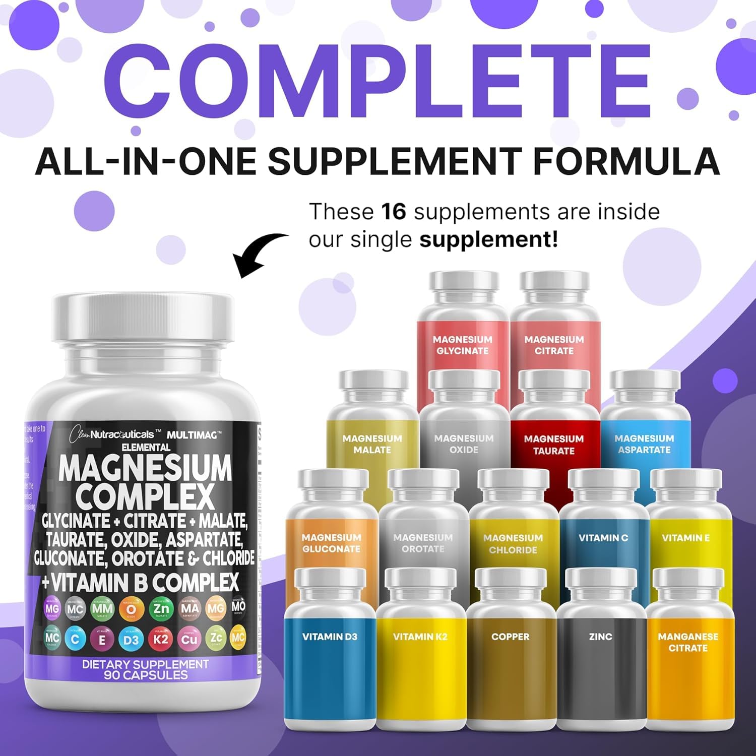 Clean Nutraceuticals MultiMag Magnesium Supplement 500mg side view