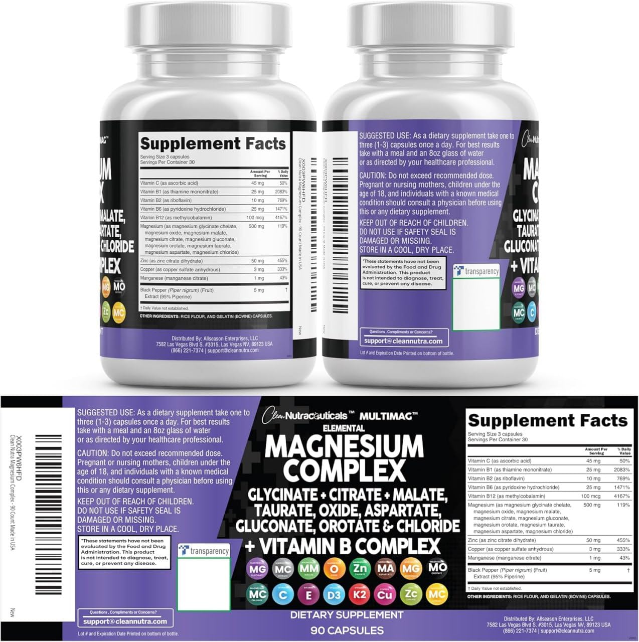Clean Nutraceuticals MultiMag Magnesium Supplement ingredients list