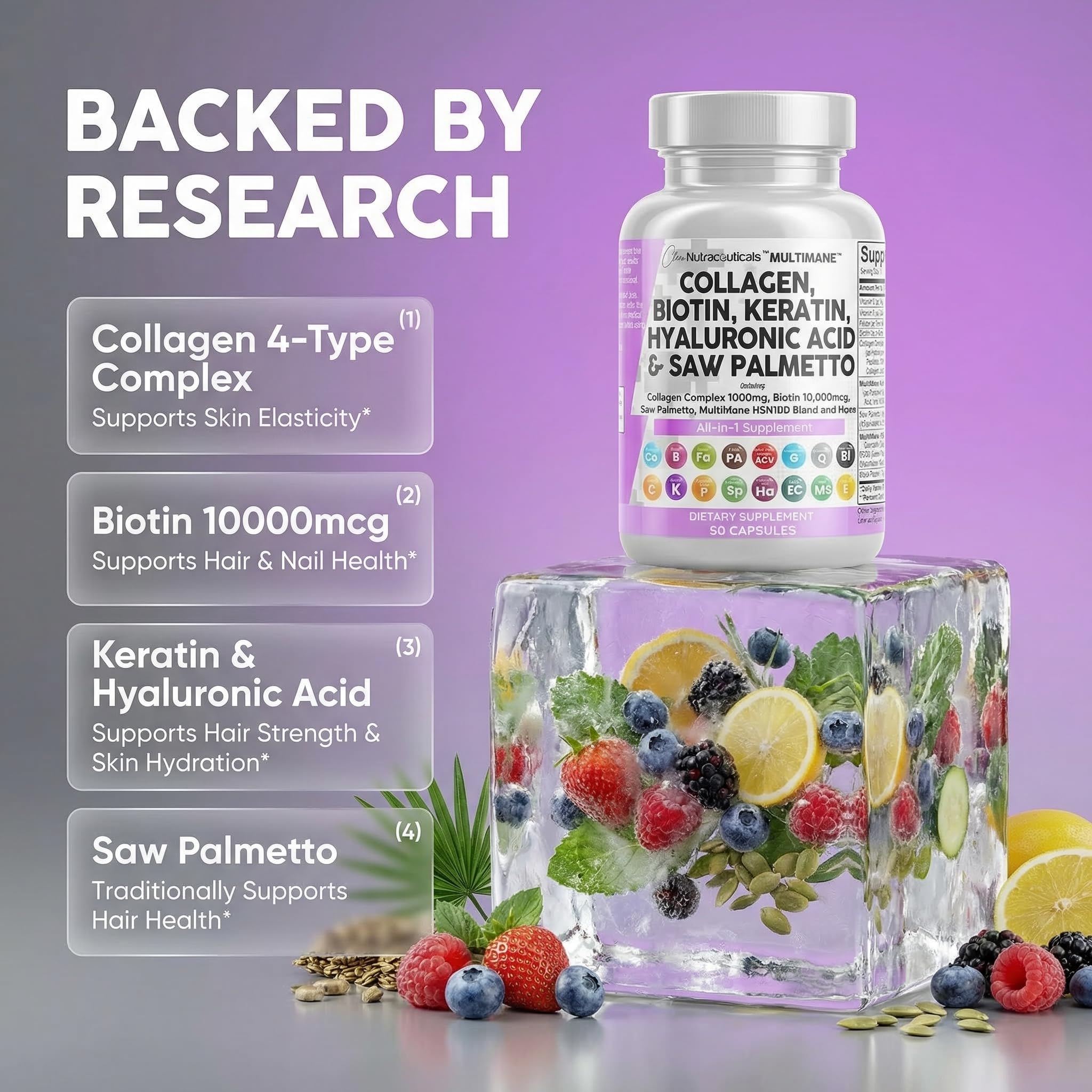 Clean Nutraceuticals MultiMane Collagen Capsules with ingredients list