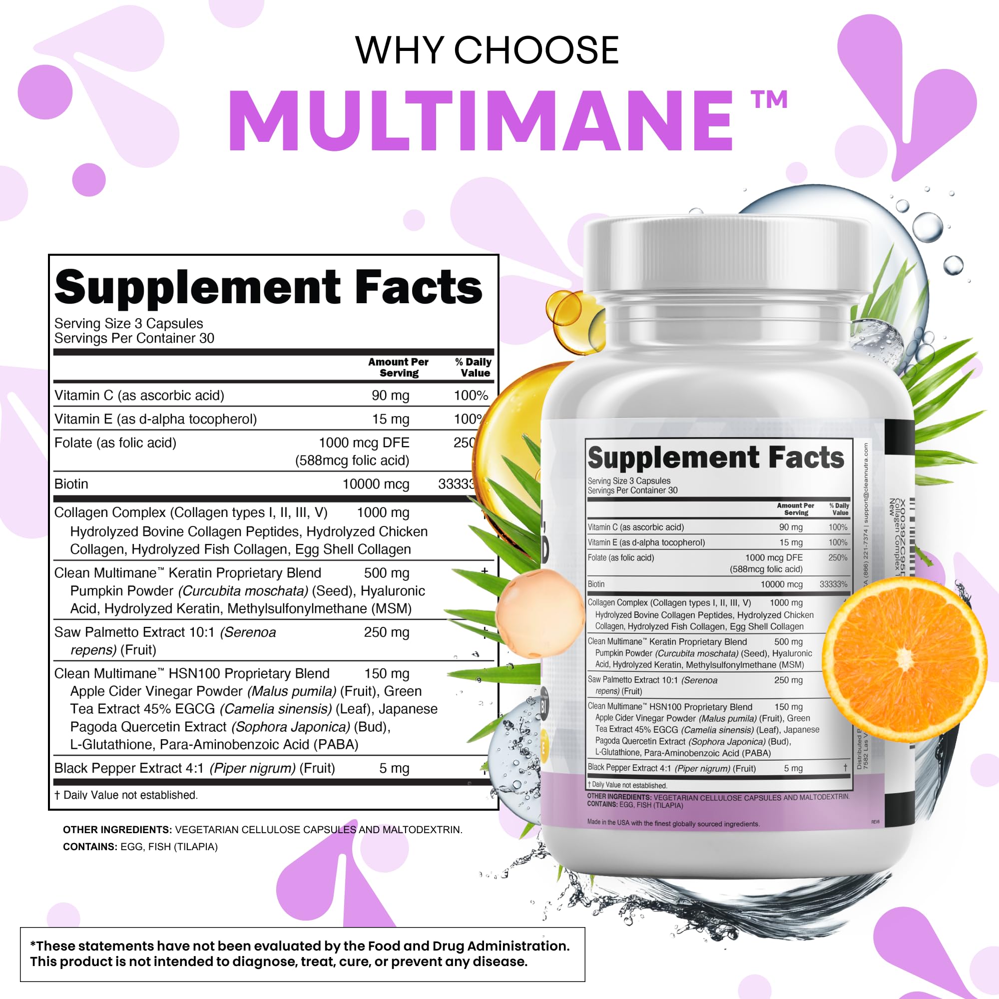 Clean Nutraceuticals MultiMane Collagen Complex 1000mg capsules