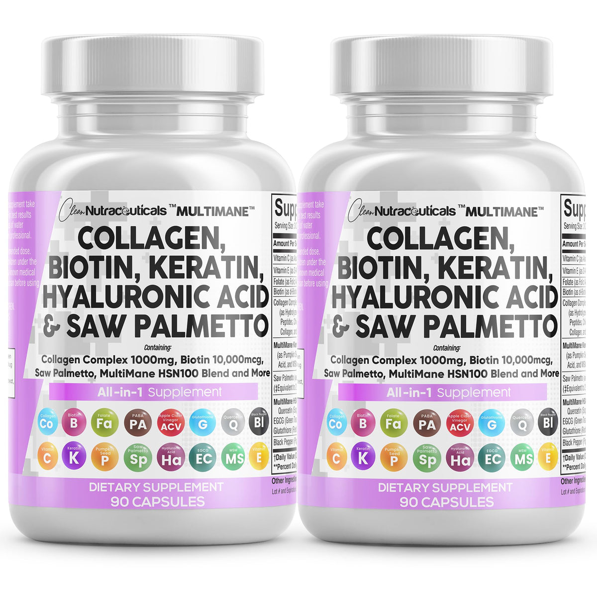 Clean Nutraceuticals MultiMane Collagen Complex 1000mg front view