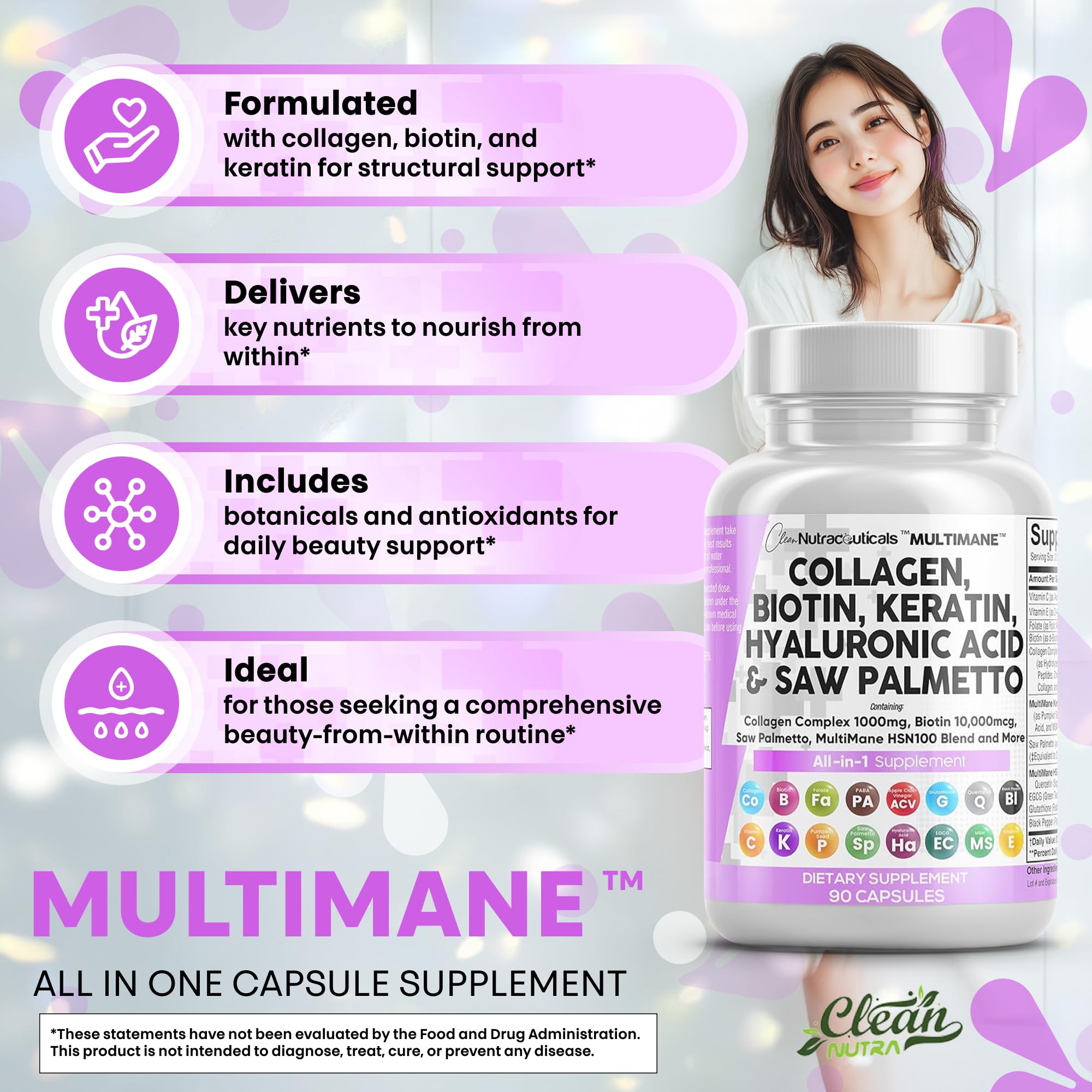 Clean Nutraceuticals MultiMane Collagen Complex 1000mg ingredients list