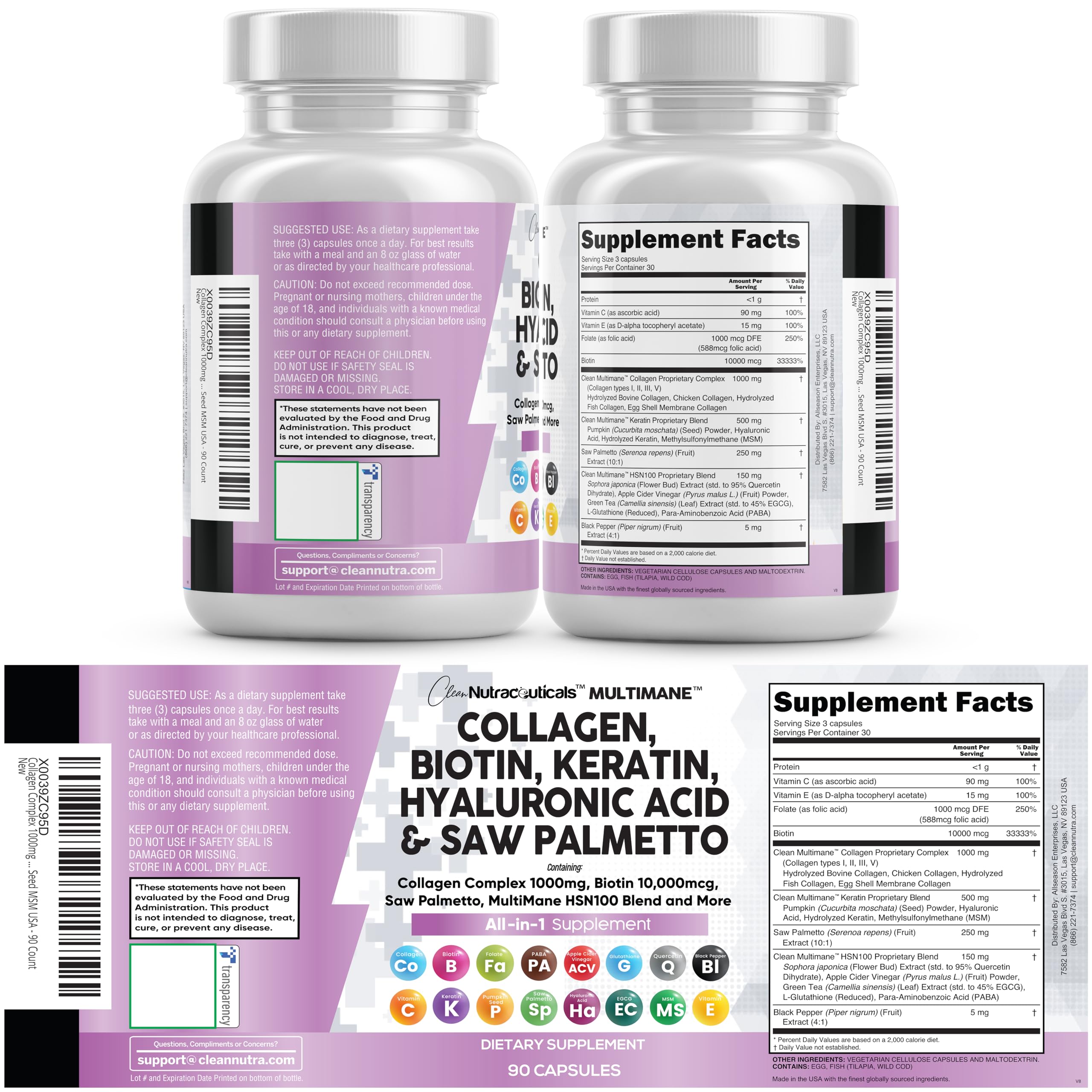Clean Nutraceuticals MultiMane Collagen Complex 1000mg with measuring spoon