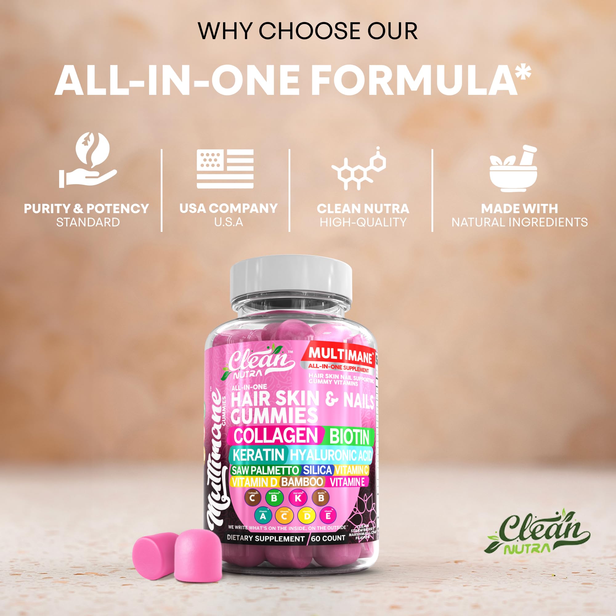 Clean Nutraceuticals Multimane Gummy Vitamins on a wooden table