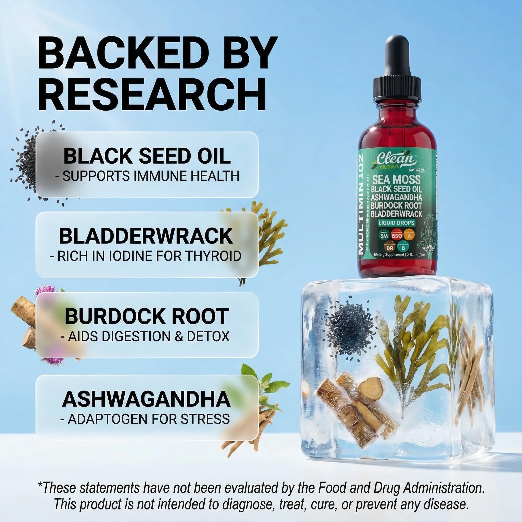 Clean Nutraceuticals MultiMin102 Organic Sea Moss Drops ingredients list