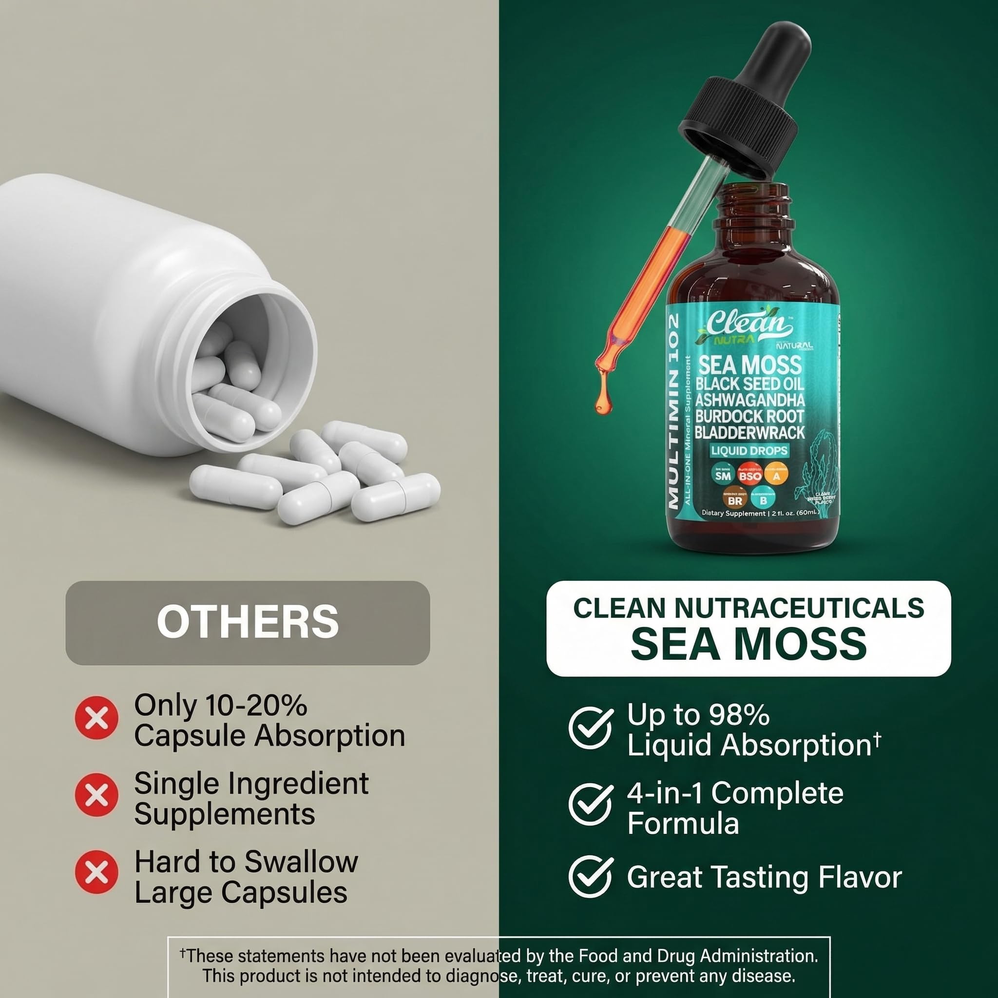 Clean Nutraceuticals MultiMin102 Organic Sea Moss Drops on a kitchen counter