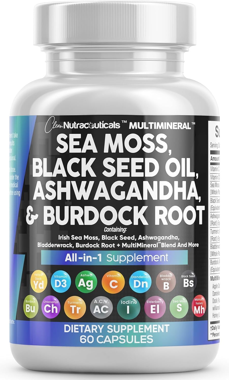 Clean Nutraceuticals MultiMineral Sea Moss Capsules front view