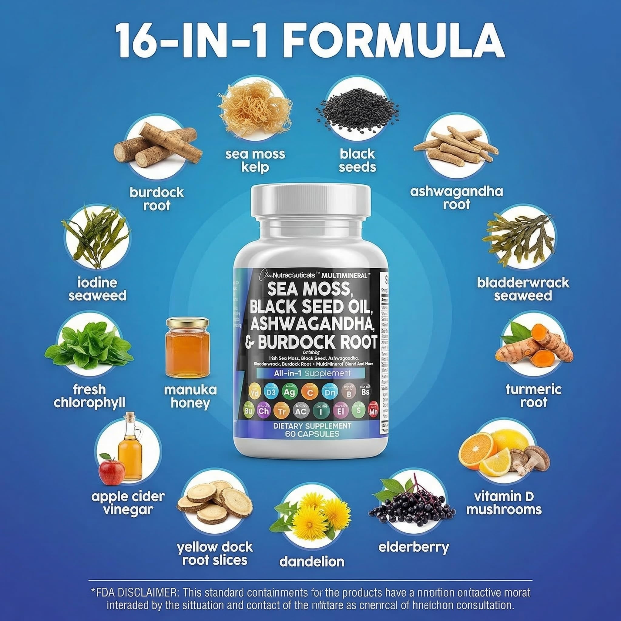 Clean Nutraceuticals MultiMineral Sea Moss Capsules ingredients list
