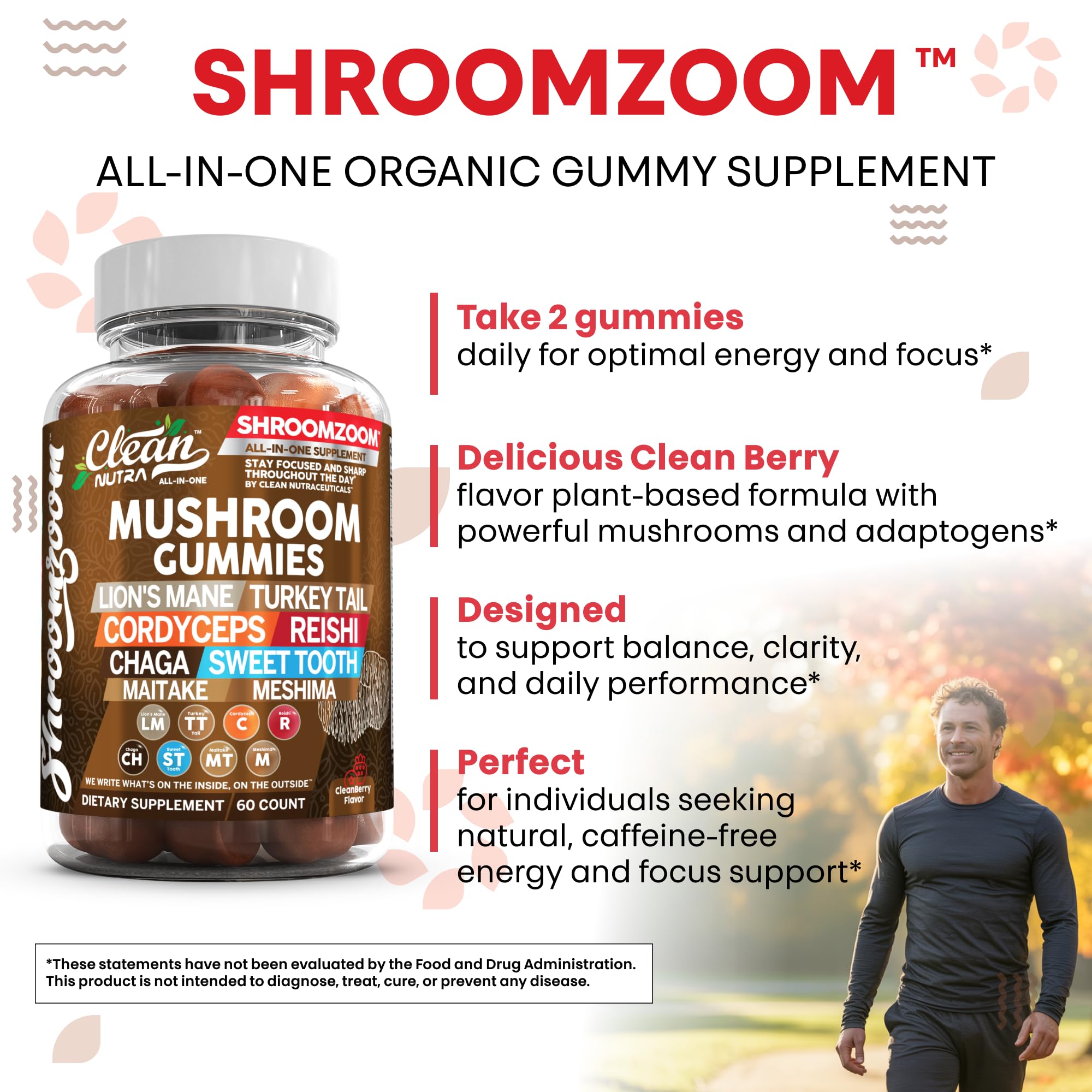 Clean Nutraceuticals Mushroom Gummies with a measuring spoon