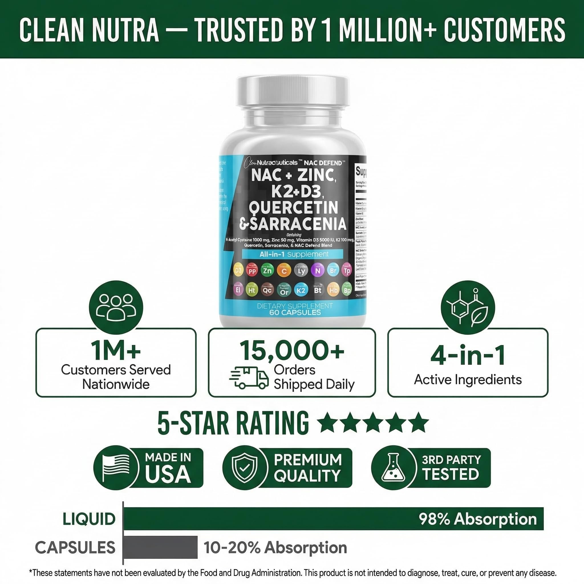 Clean Nutraceuticals NAC Defend 1000mg Supplement with measuring spoon