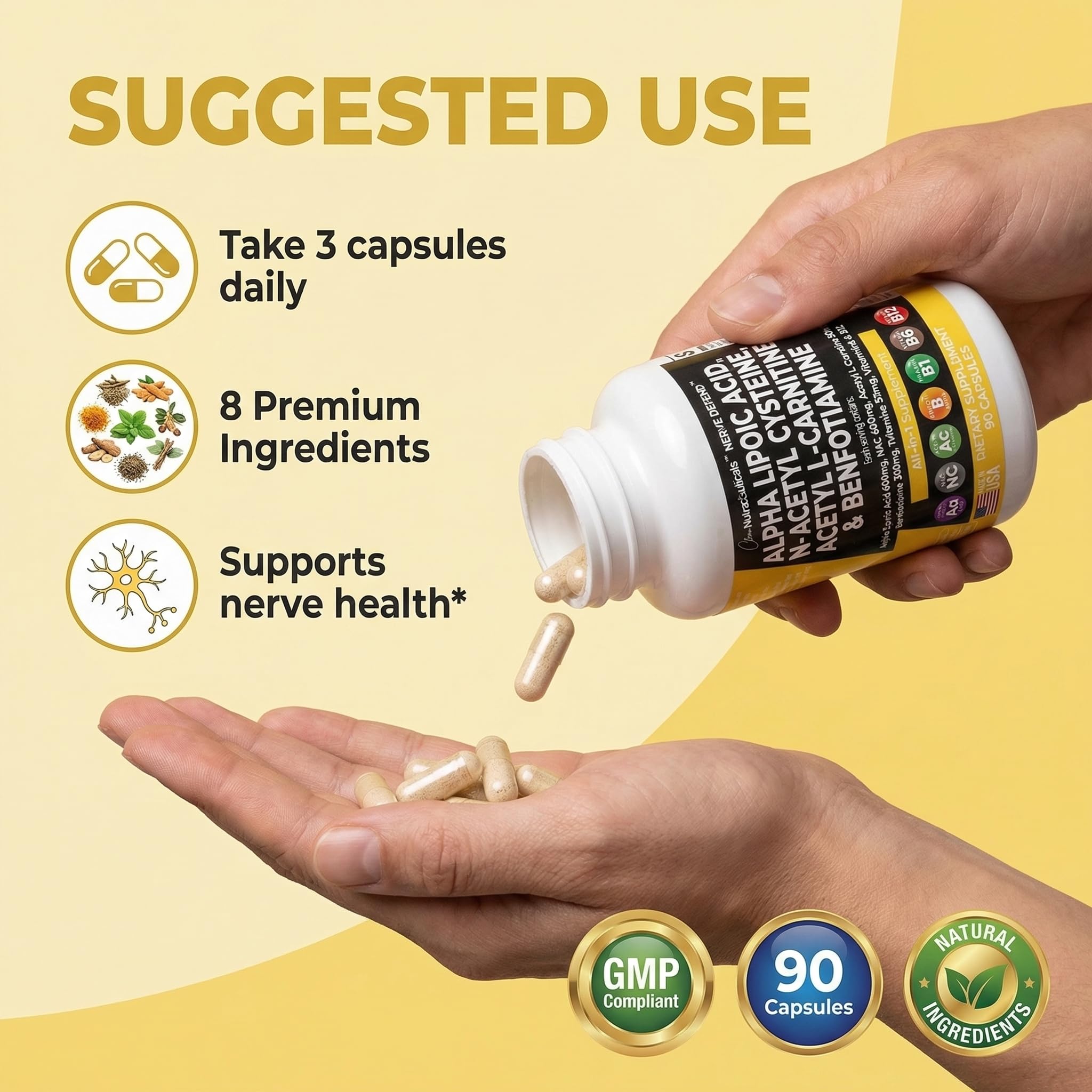 Clean Nutraceuticals Nerve Defend capsules in a hand