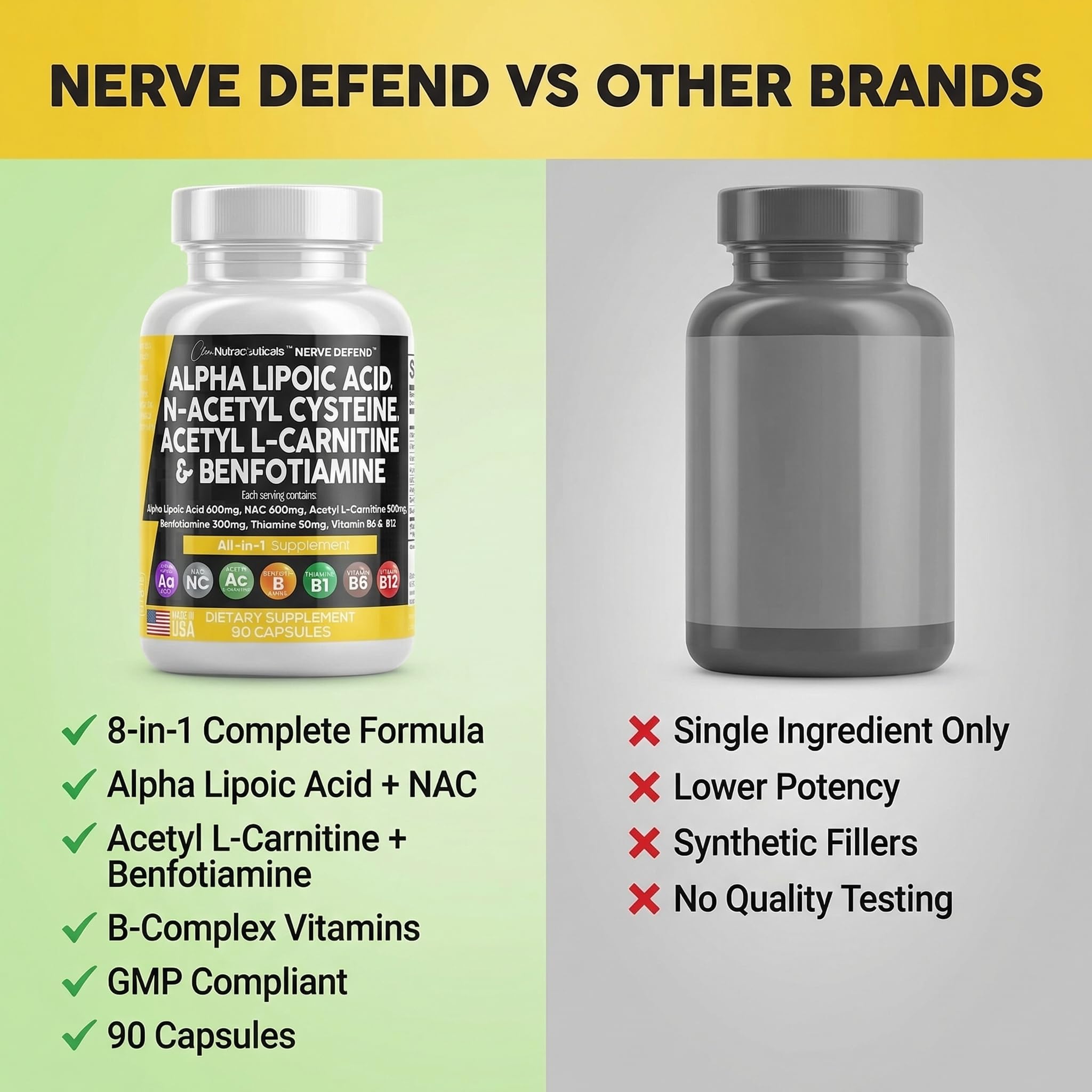 Clean Nutraceuticals Nerve Defend capsules with a measuring spoon