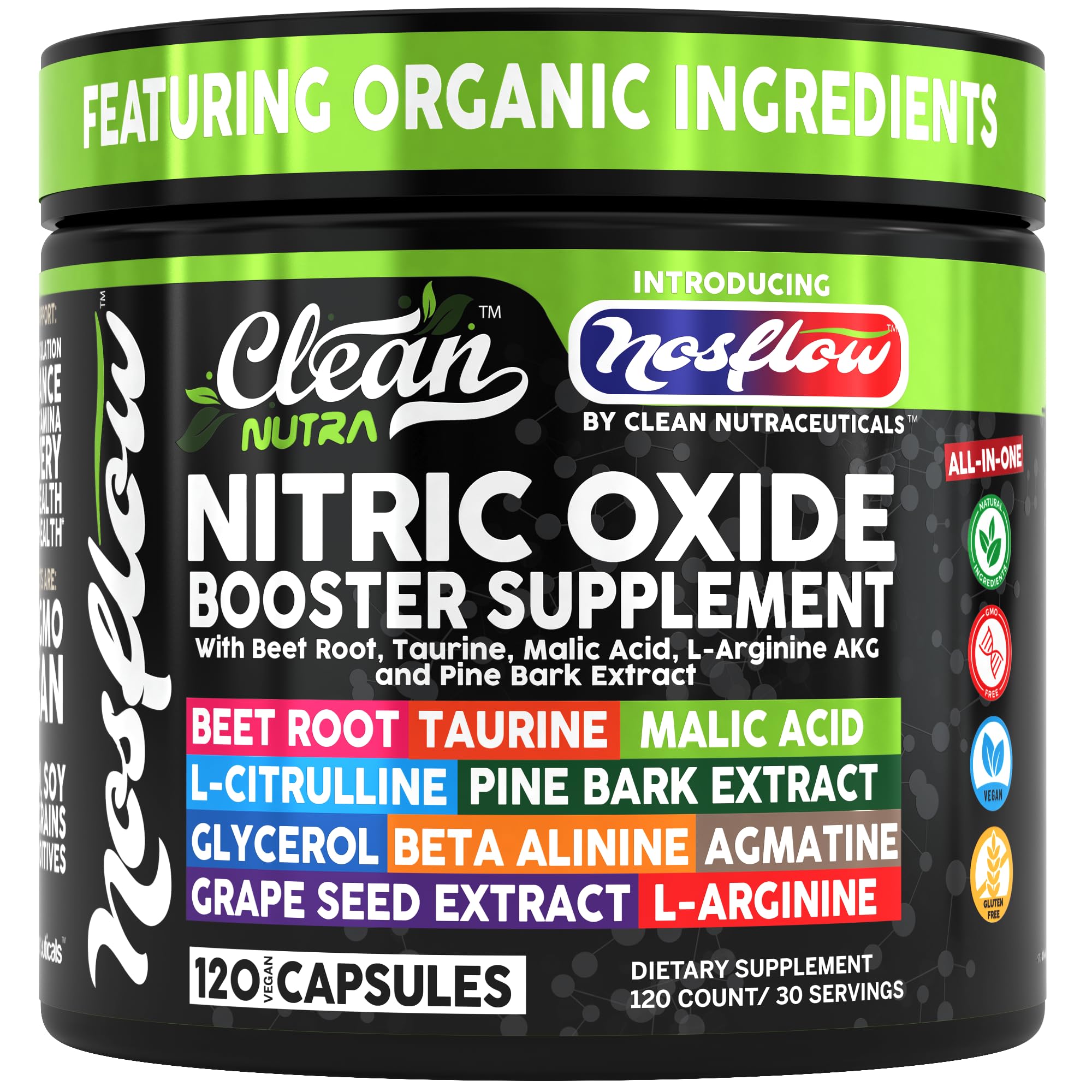 Clean Nutraceuticals Nitric Oxide support Capsules front view