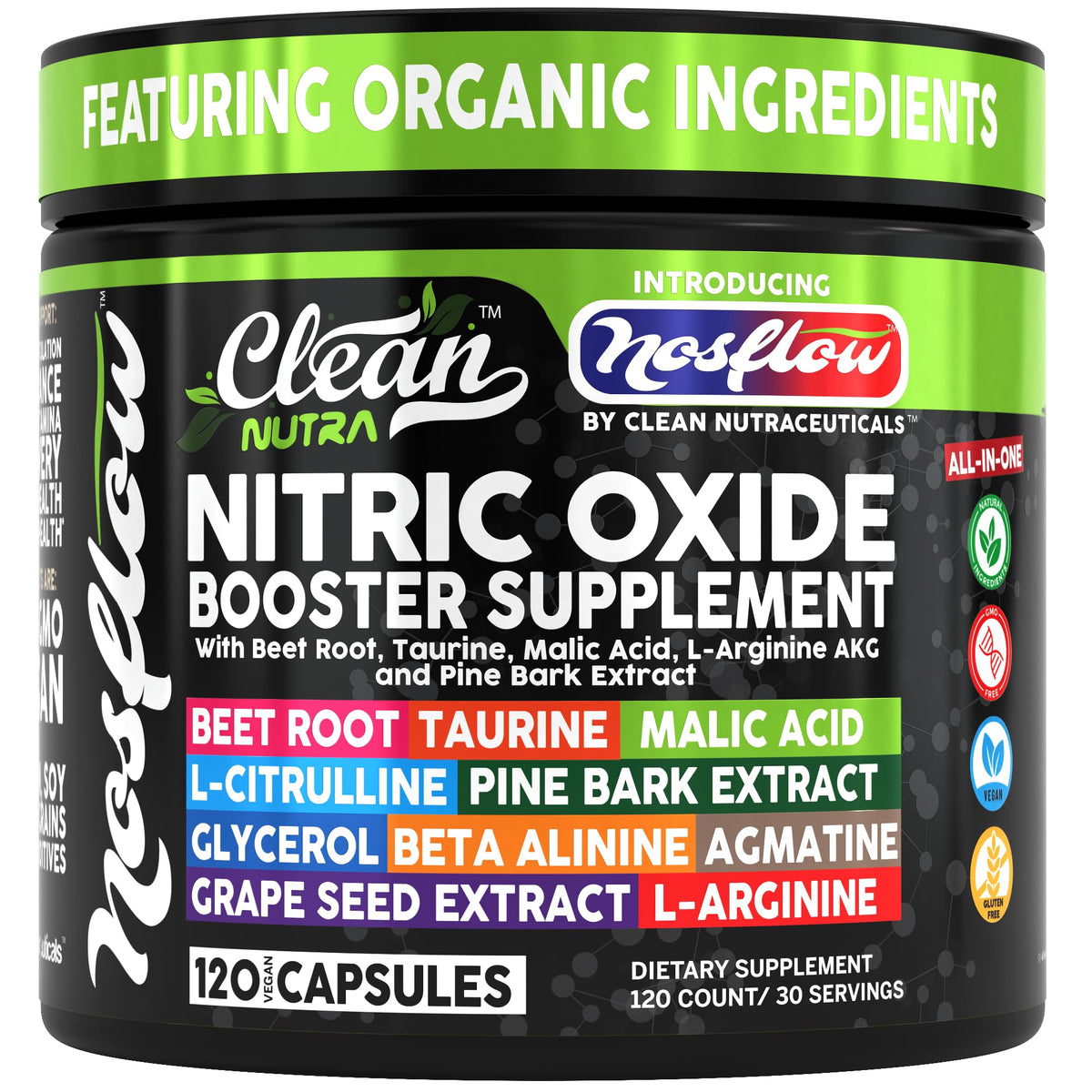 Clean Nutraceuticals Nitric Oxide support Capsules front view