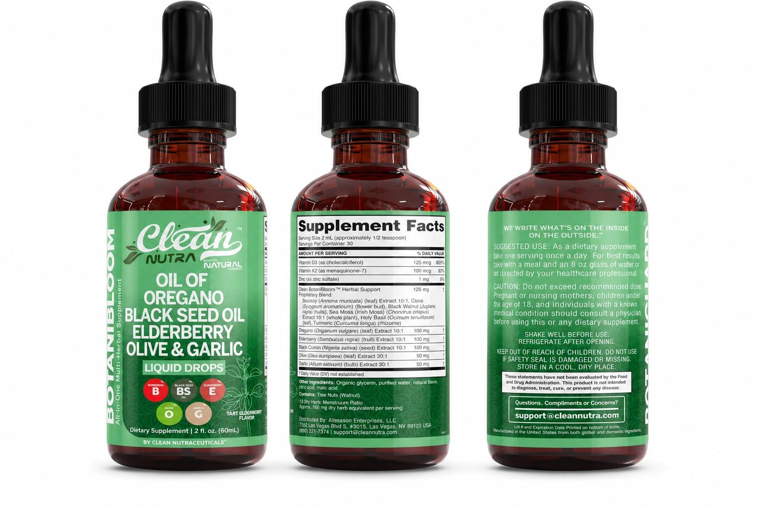 Clean Nutraceuticals Oil of Oregano 2 fl. oz. bottle side view