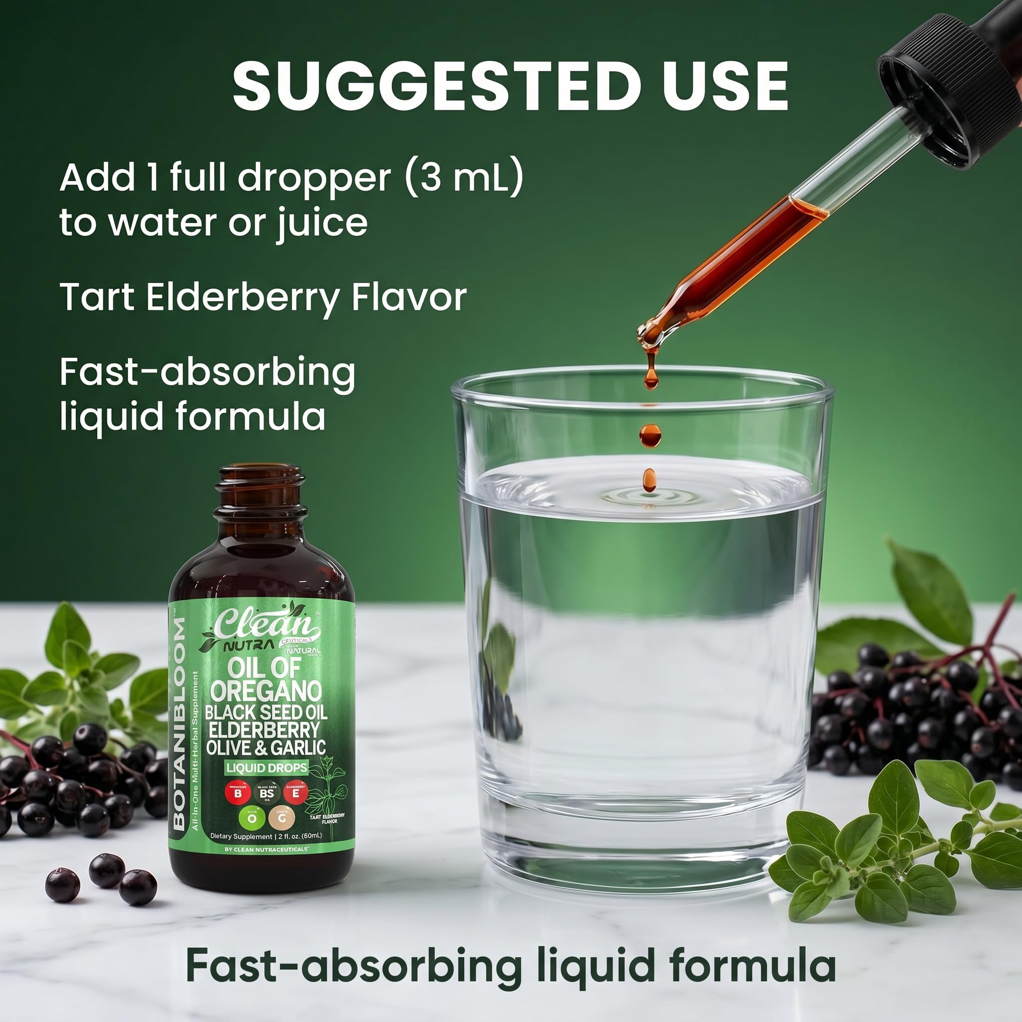 Clean Nutraceuticals Oil of Oregano liquid drops in a glass