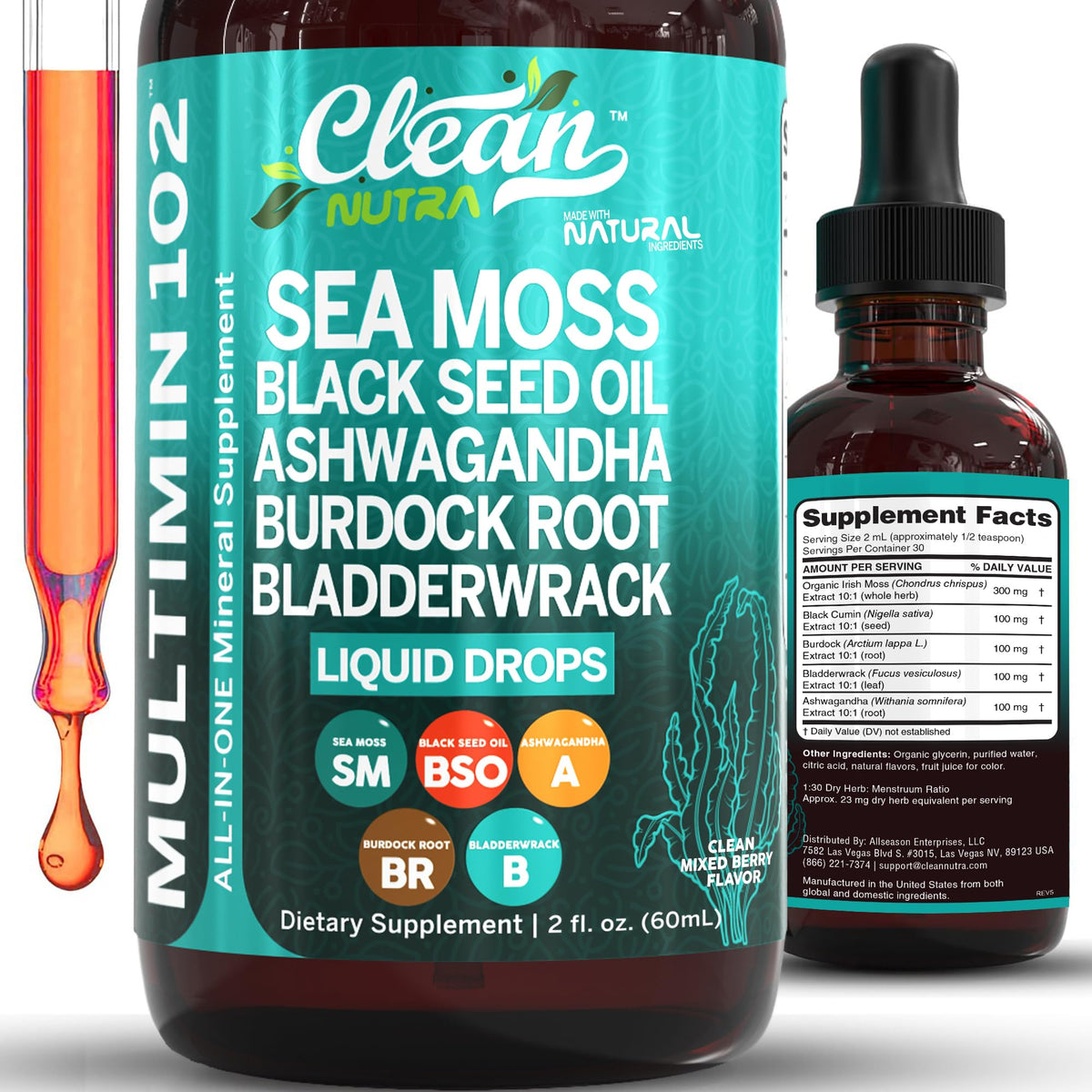 Clean Nutraceuticals Organic Sea Moss Drops MultiMin102 front view