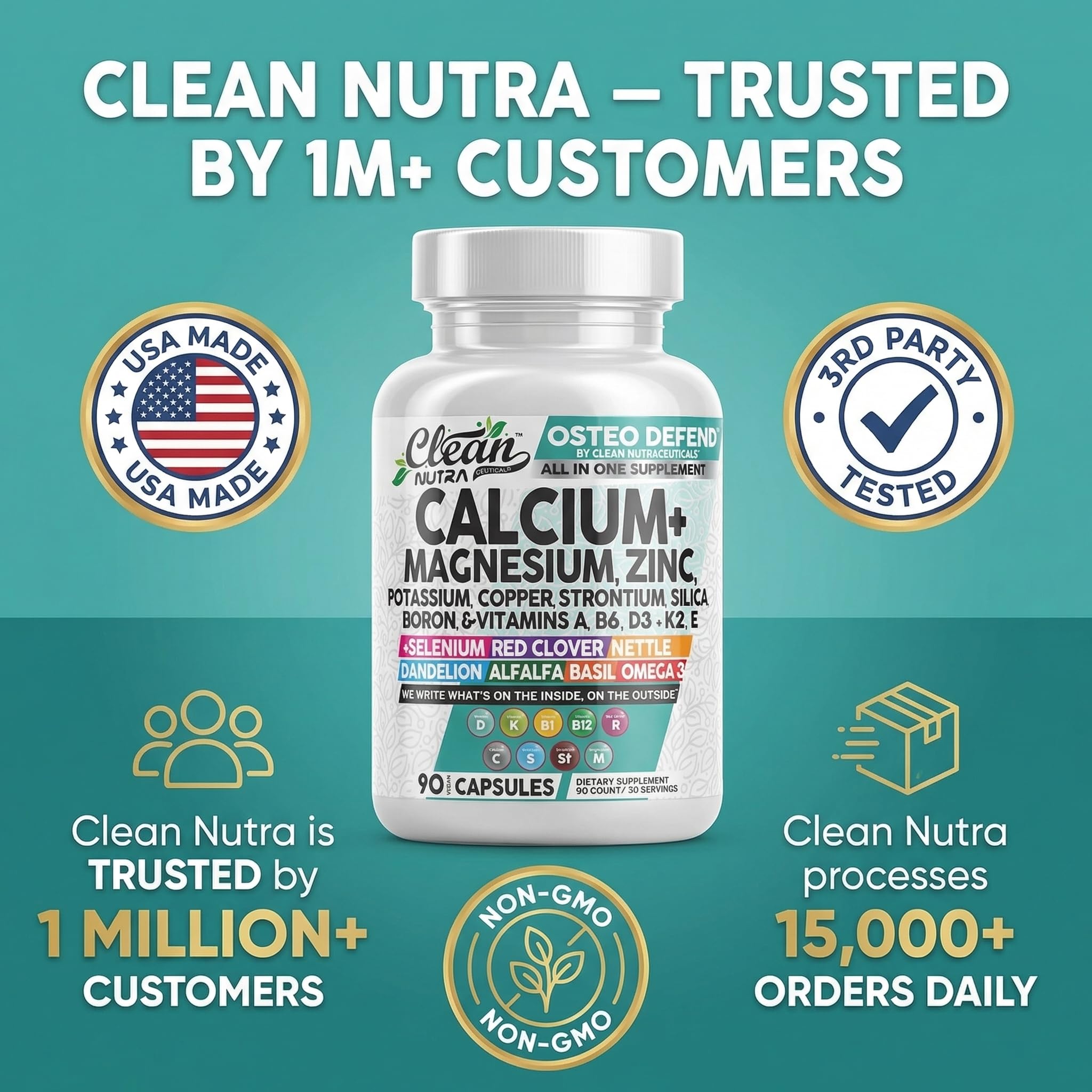 Clean Nutraceuticals Osteo Defend Calcium Supplement capsules in a hand