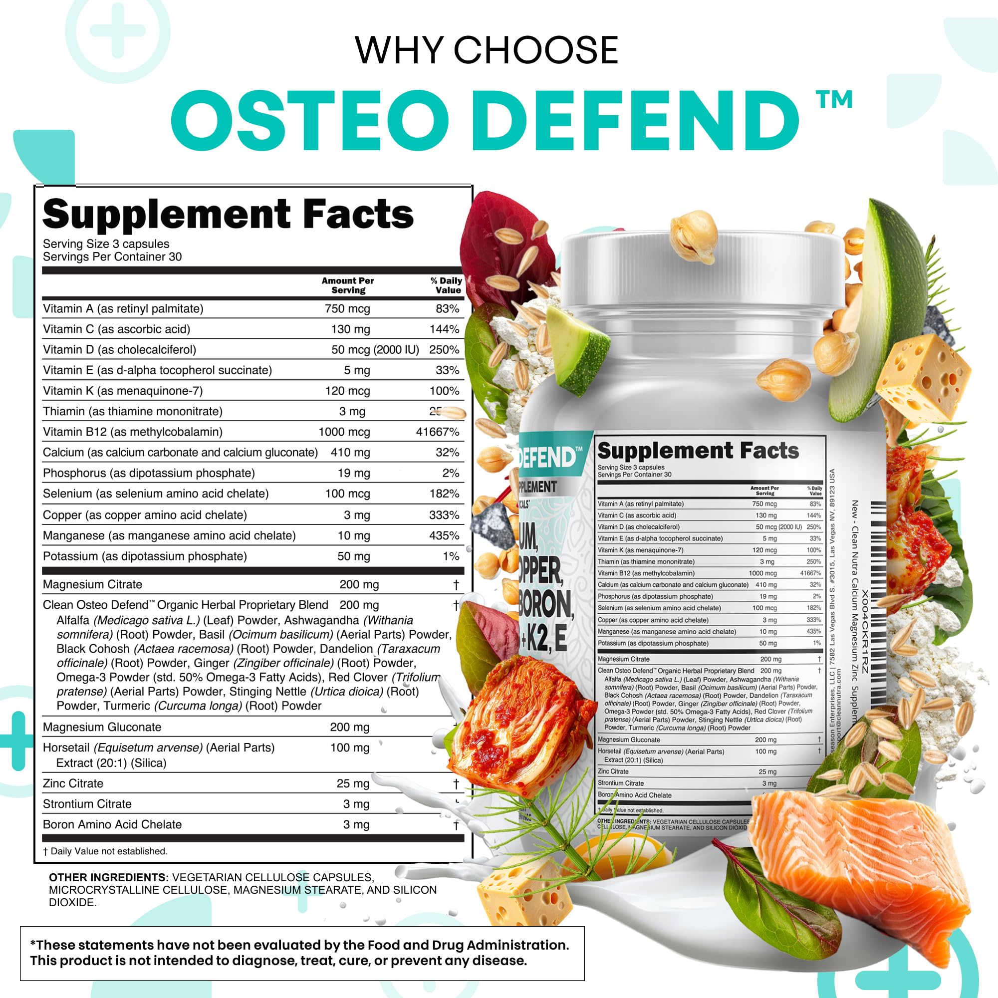 Clean Nutraceuticals Osteo Defend Calcium Supplement with measuring spoon