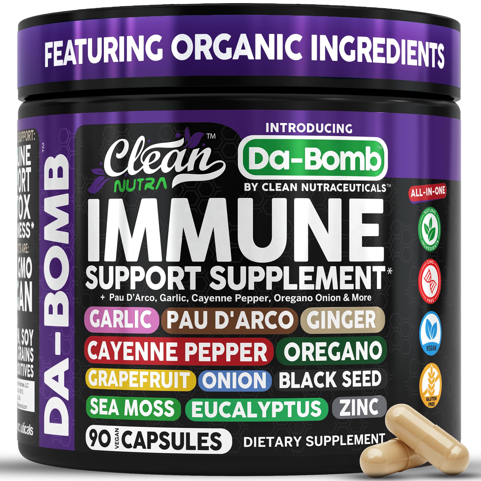 Clean Nutraceuticals Pau D' Arco Organic daily wellness Support Capsules front view