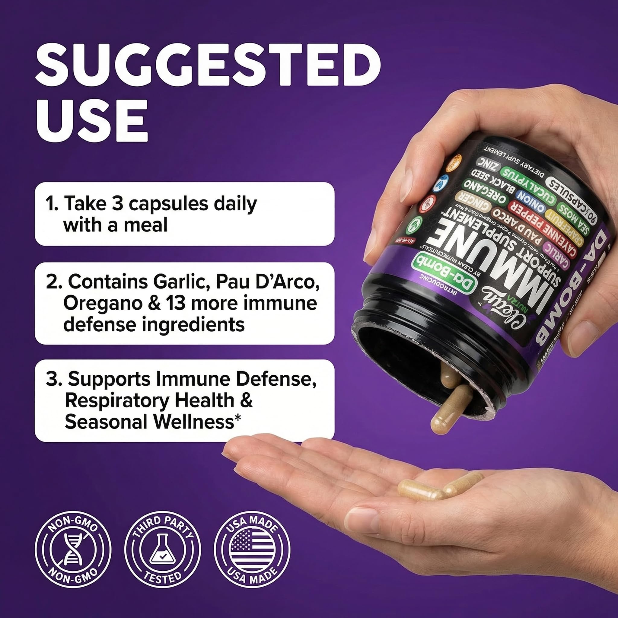Clean Nutraceuticals Pau D' Arco Organic daily wellness Support Capsules with vitamin C