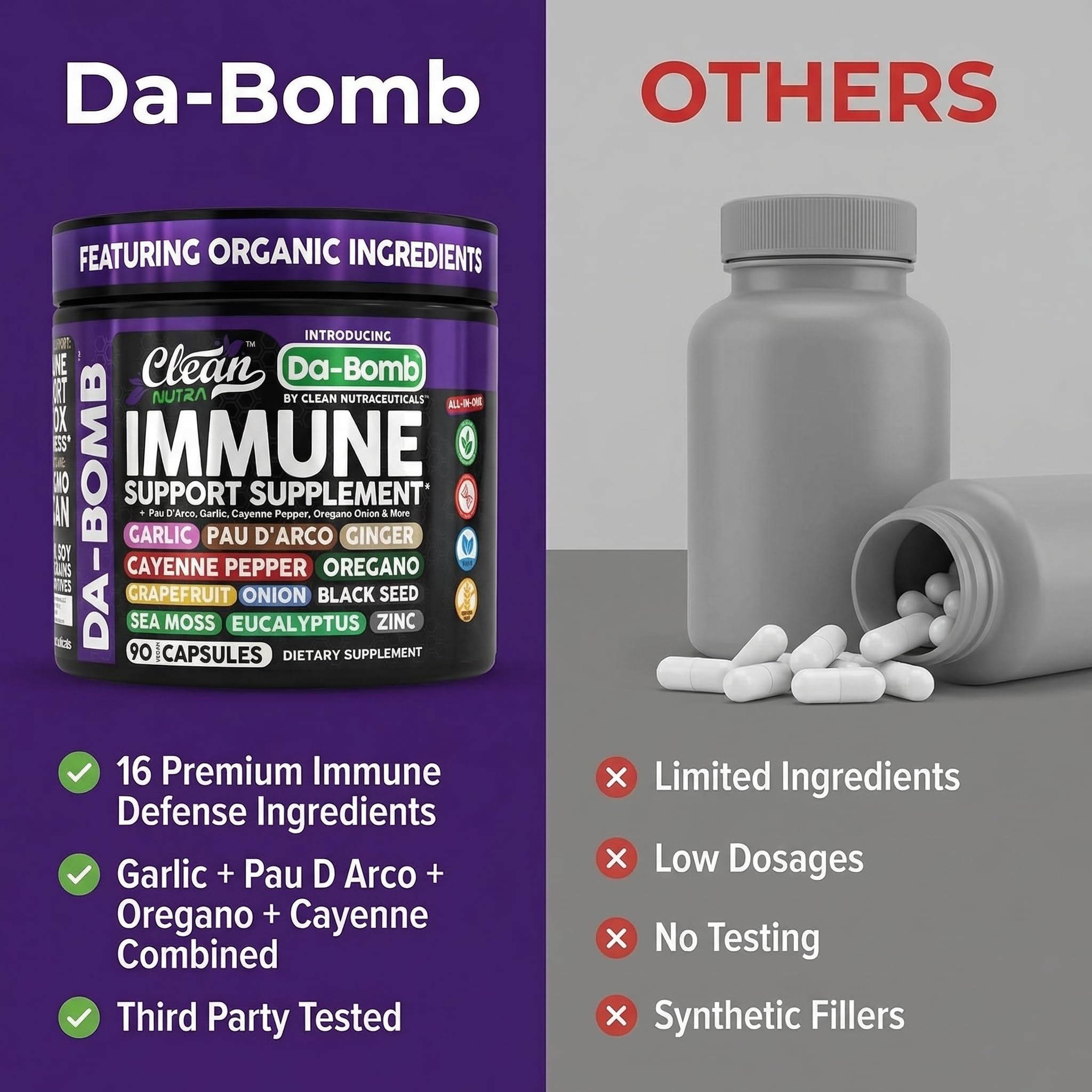 Clean Nutraceuticals Pau D' Arco Organic daily wellness Support Capsules with sea moss