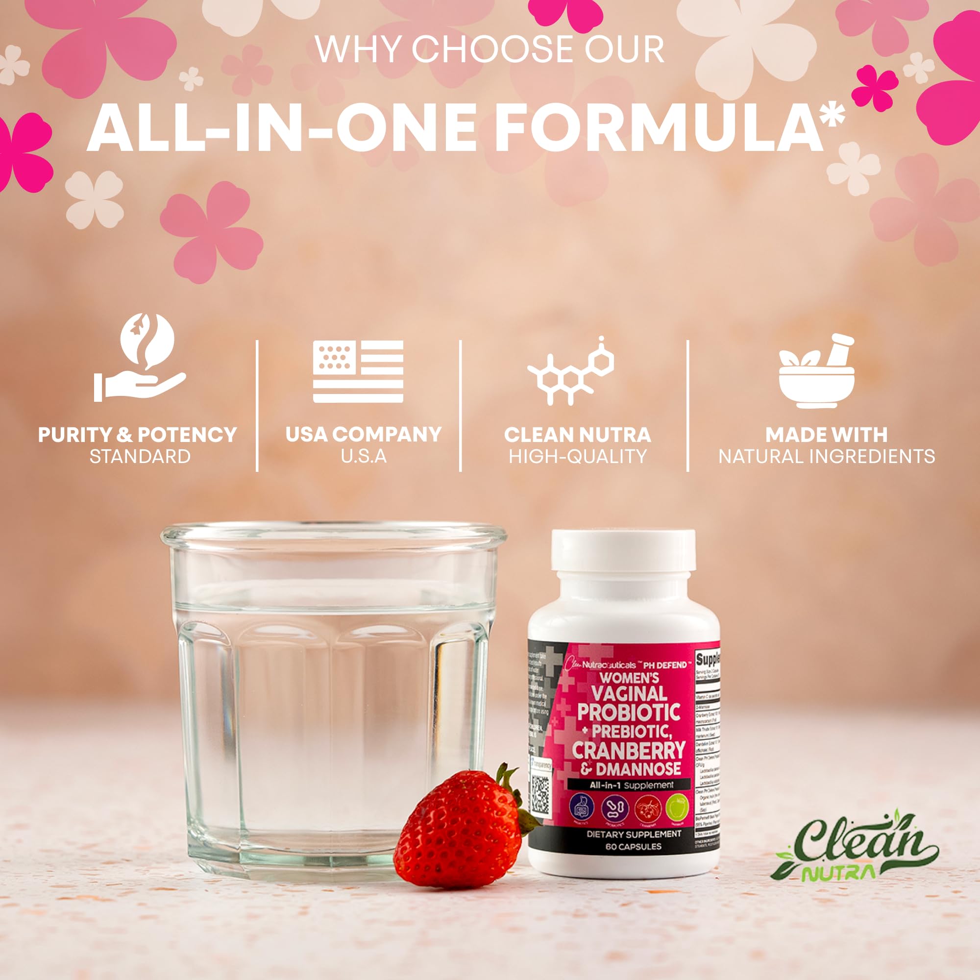 Clean Nutraceuticals pH Defend Women's Health Formula displayed with other supplements
