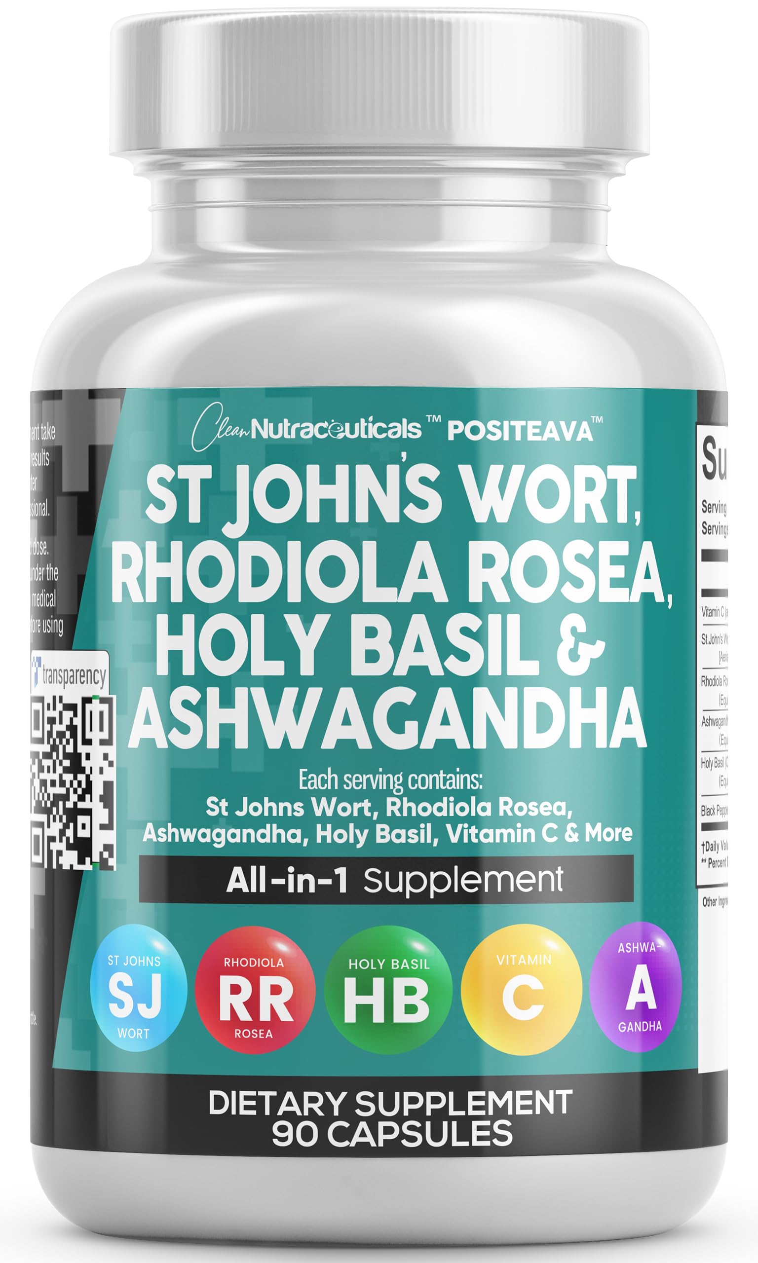 Clean Nutraceuticals Positeava St. John's Wort Supplement front view