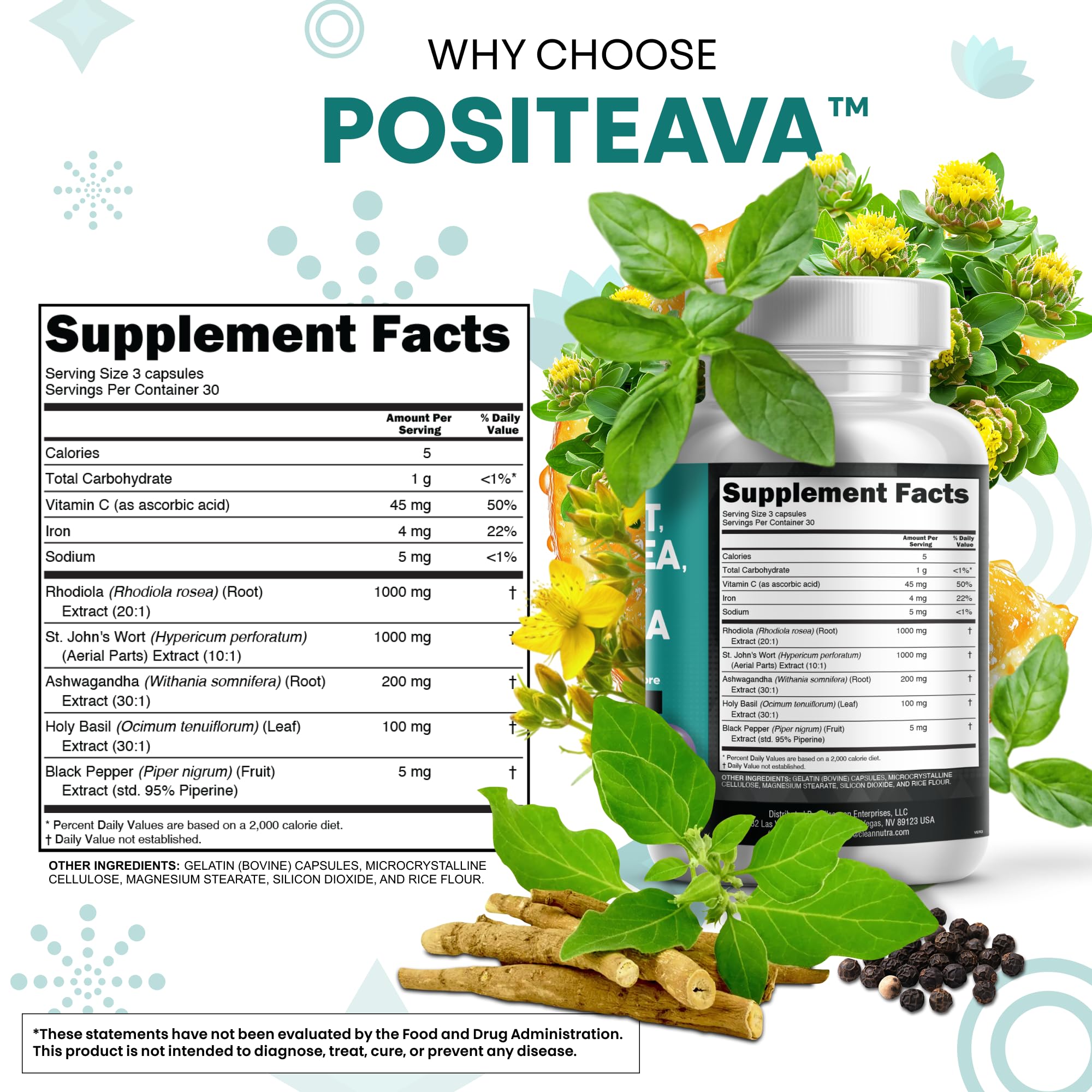 Clean Nutraceuticals Positeava St. John's Wort Supplement packaging