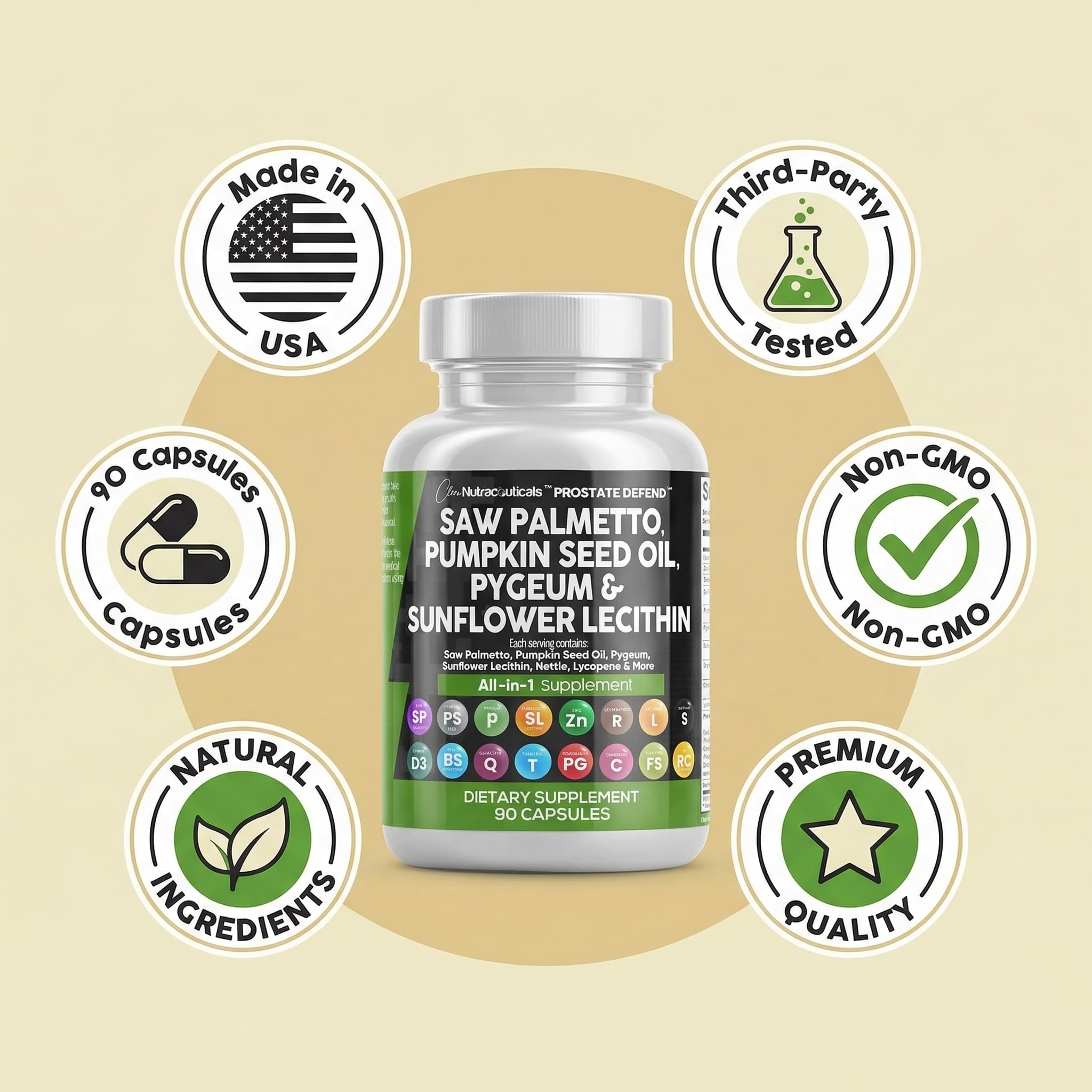 Clean Nutraceuticals Prostate Defend Supplement displayed with healthy lifestyle items