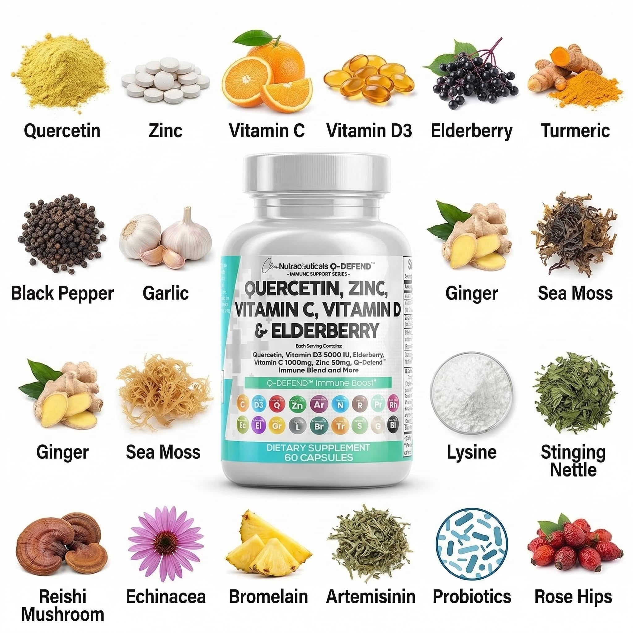 Clean Nutraceuticals Q Defend Quercetin Supplement capsules on a table