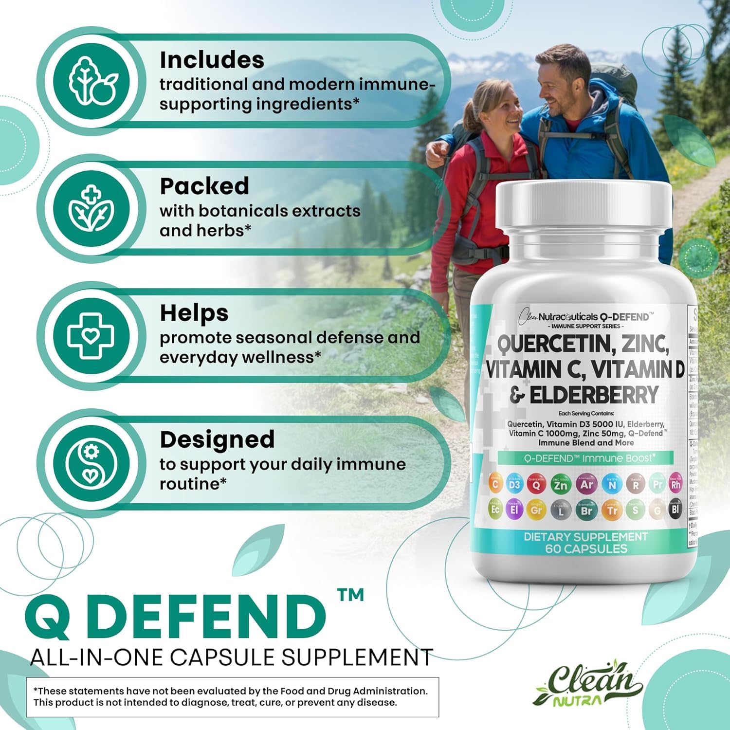 Clean Nutraceuticals Q Defend Quercetin Supplement capsules on a table