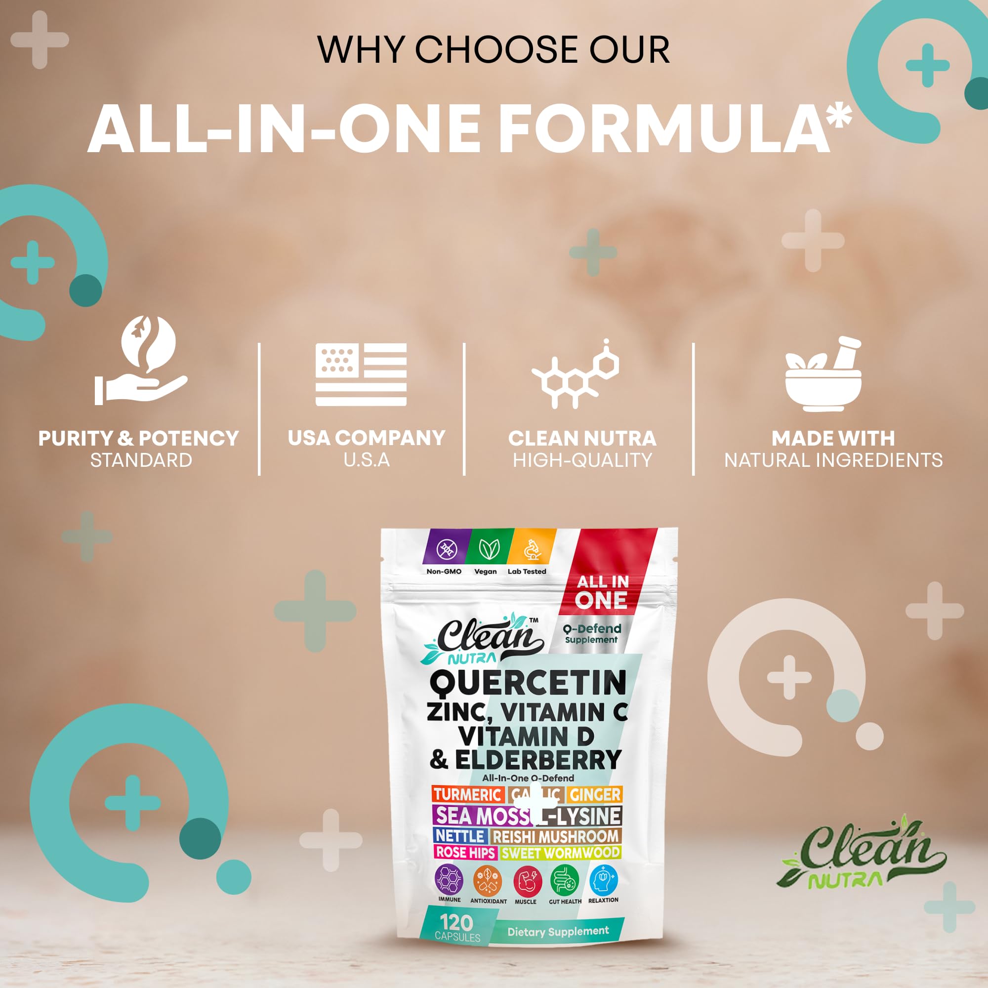 Clean Nutraceuticals Q Defend Quercetin Supplement with turmeric and elderberry