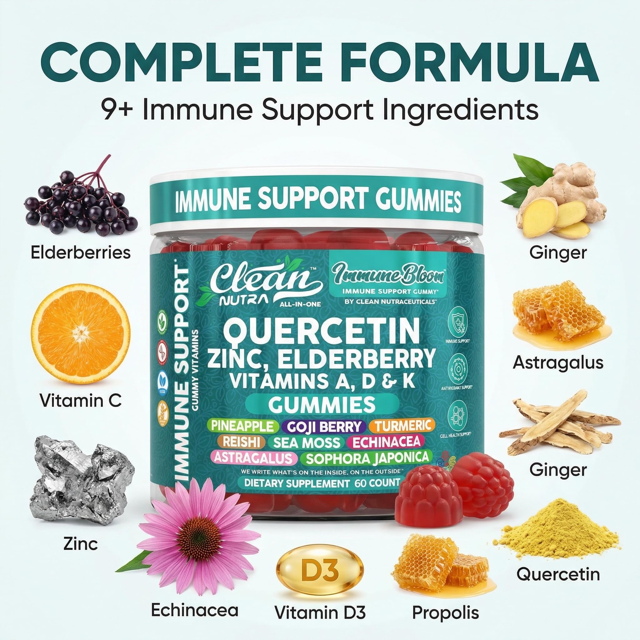Clean Nutraceuticals Quercetin Gummies mixed fruit flavour gummies